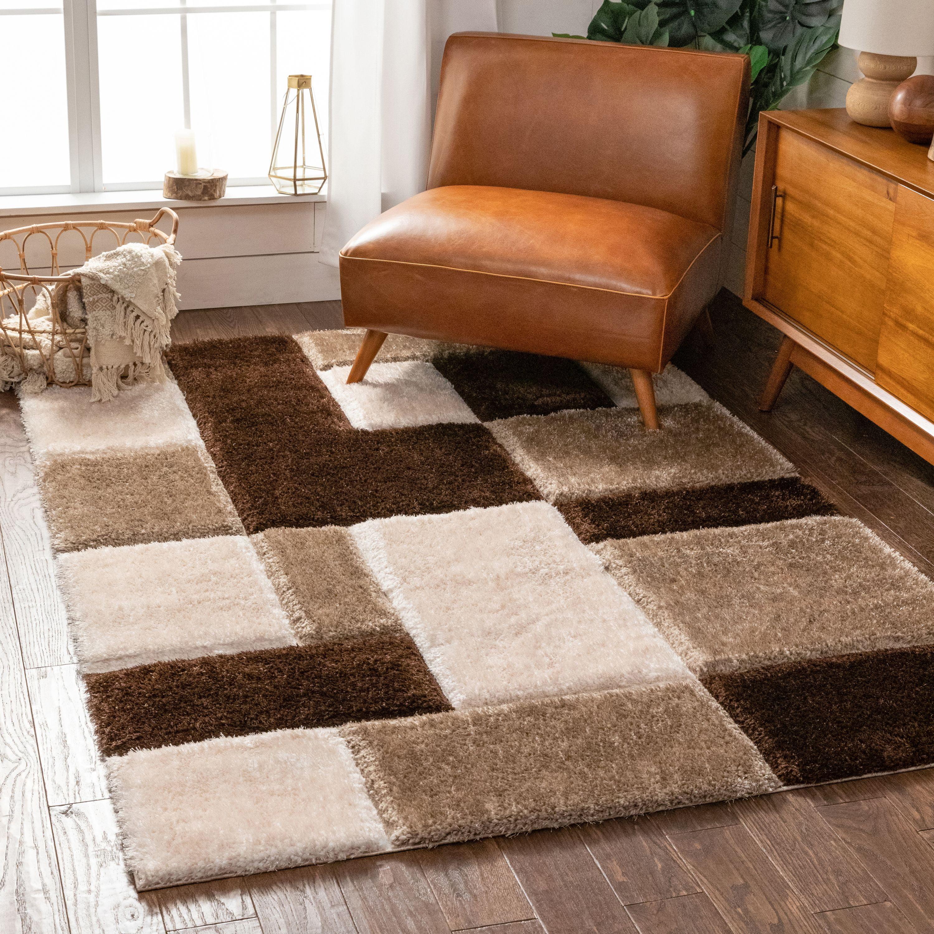 San Francisco Brown Geometric 8' x 10' Shag Area Rug with Memory Foam