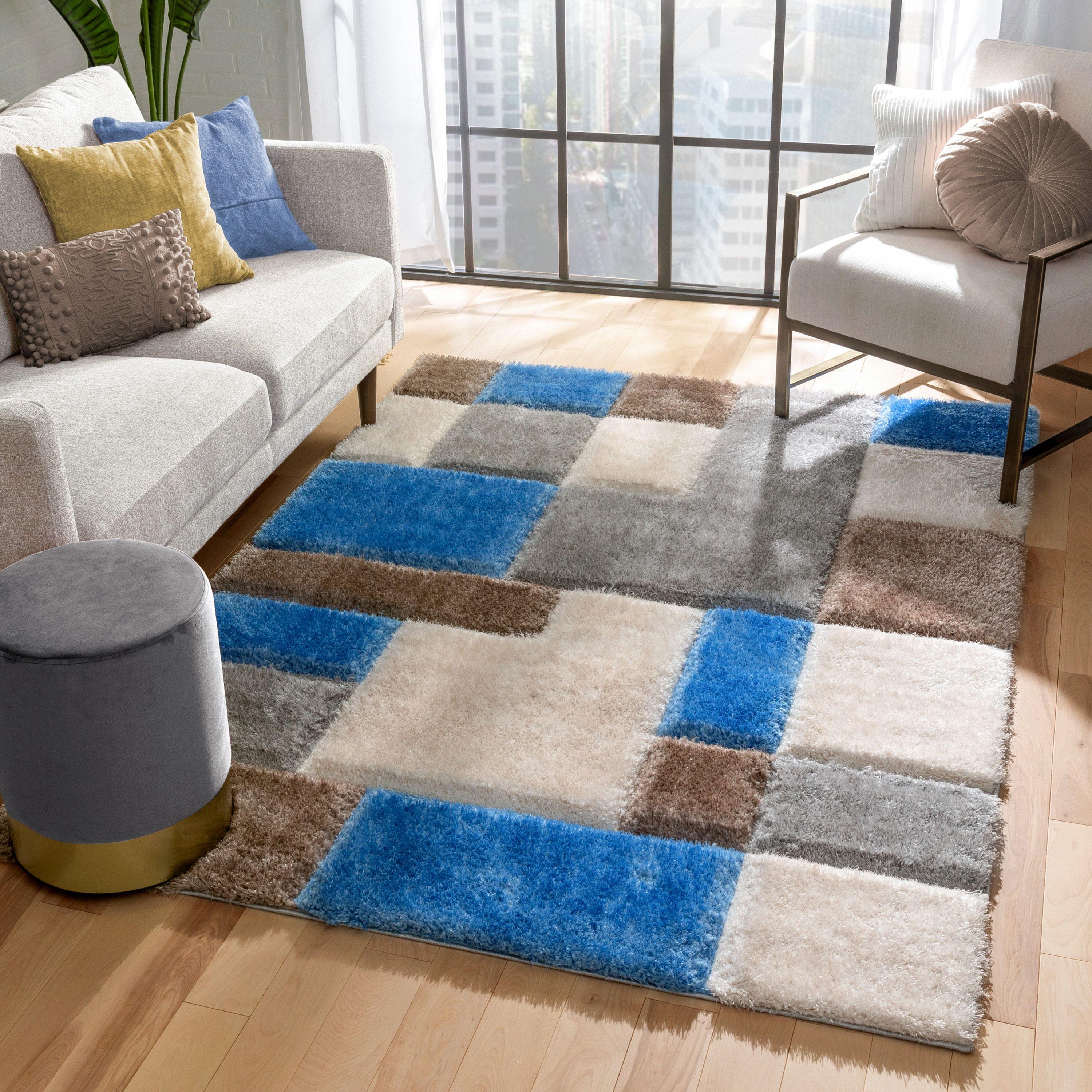 San Francisco Light Blue Geometric 3D Textured 5'3" x 7'3" Area Rug