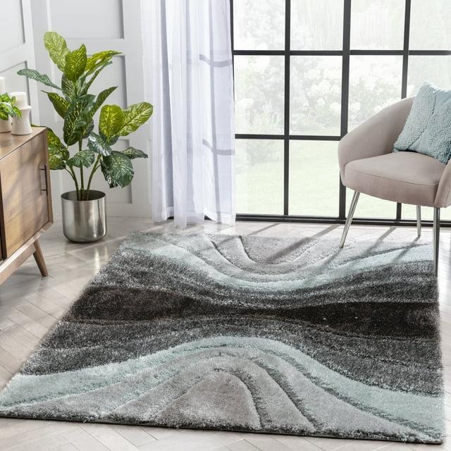 San Francisco Luz Modern Geometric Light Blue 3D Textured Thick & Soft Shag Rug