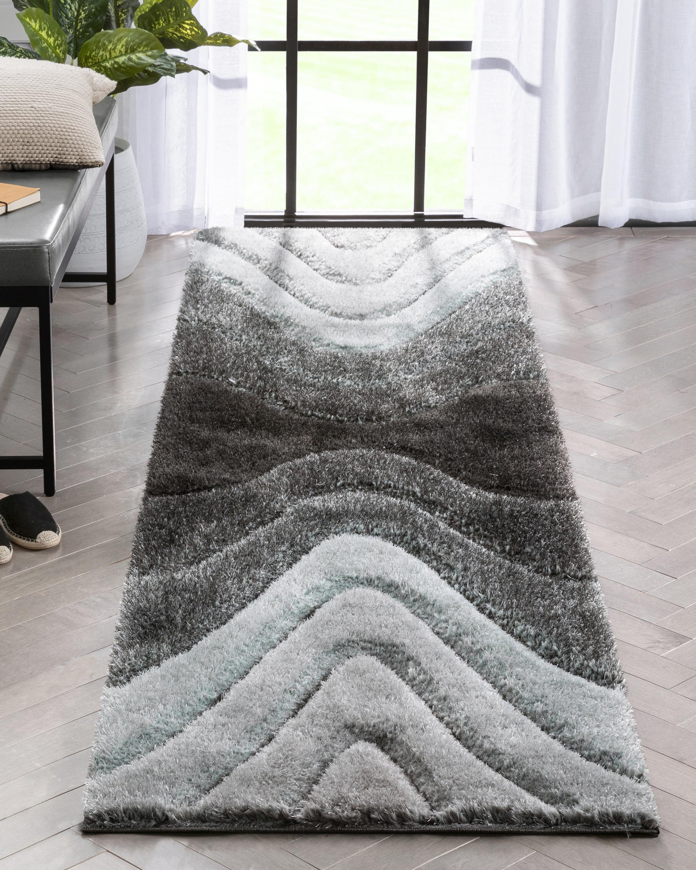 Well Woven Luze Light Blue Hourglass Waves Geometric 3D Textured Shag 2'7" x 9'10"