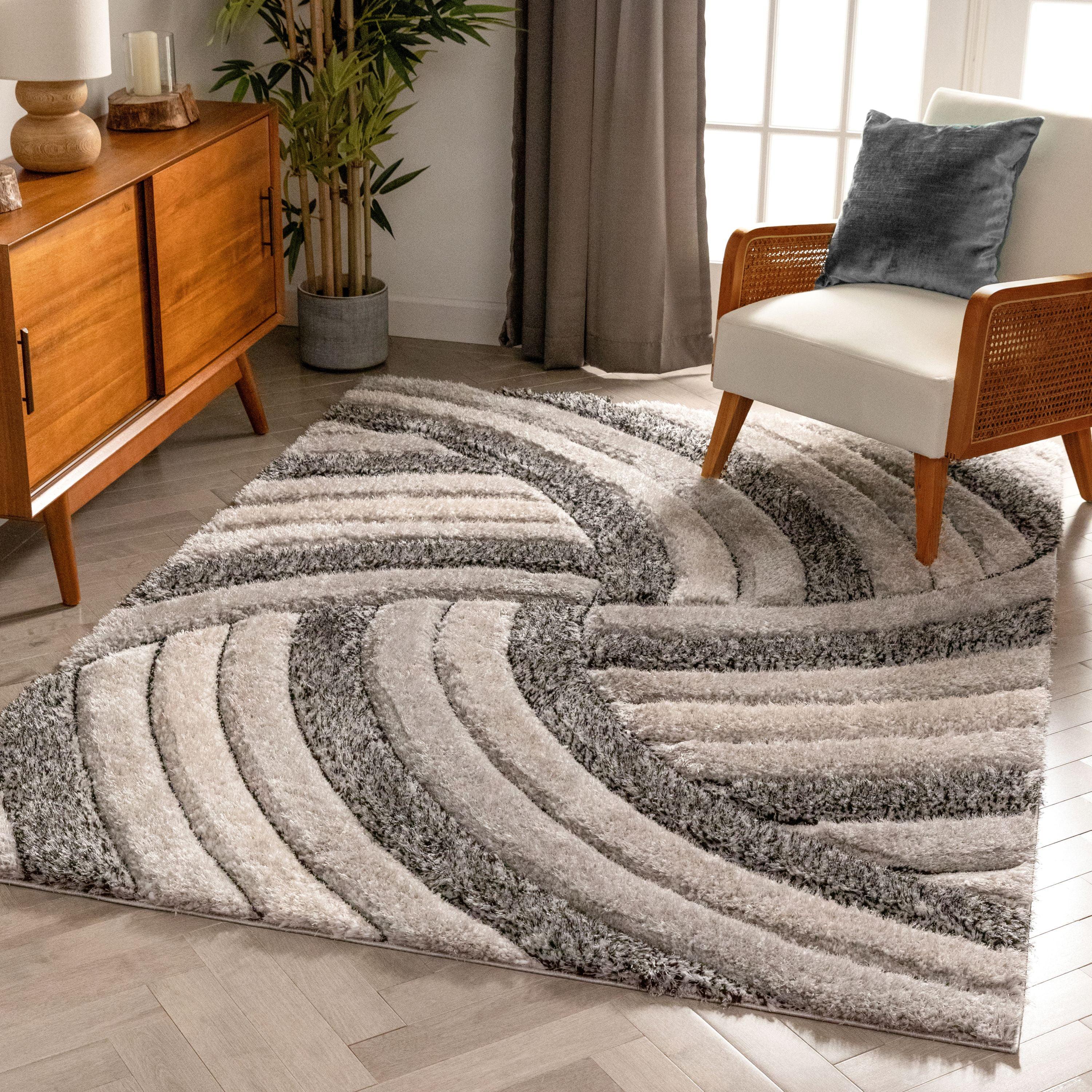 San Francisco Gray Geometric Shag Area Rug