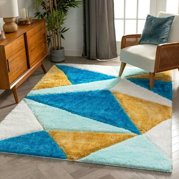 Cobina Geometric Shag Blue/Yellow Area Rug