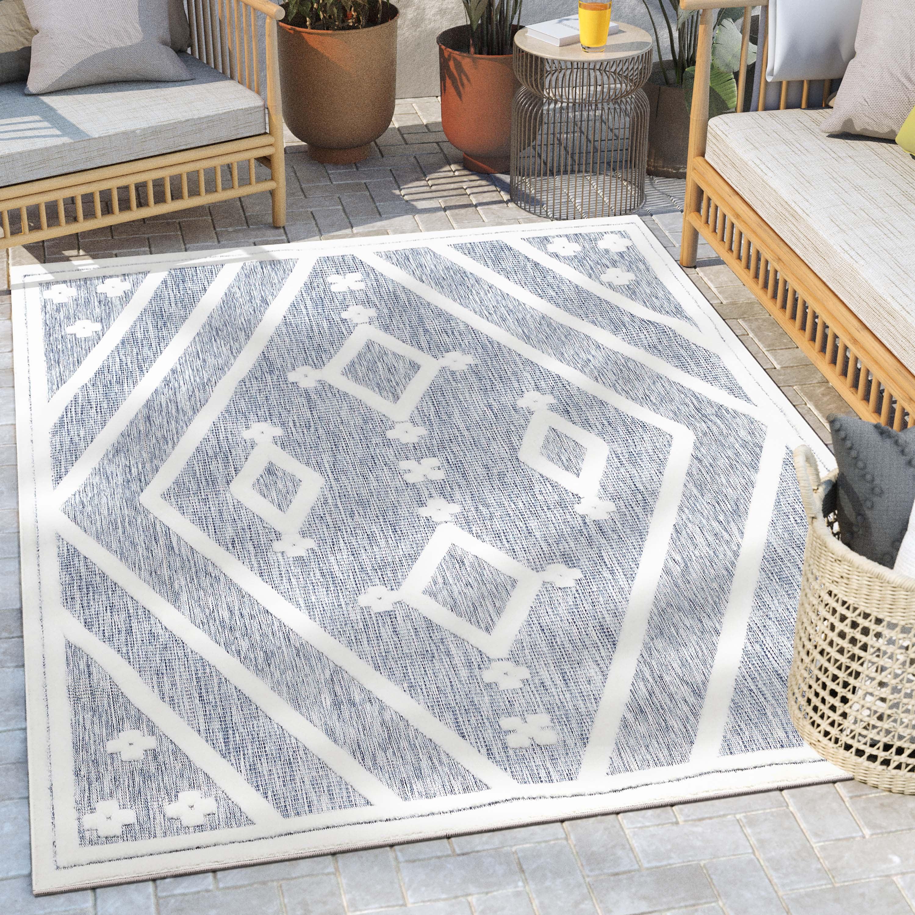 Well Woven Sila Mali Outdoor Moroccan Tribal Blue Indoor/Outdoor Area Rug