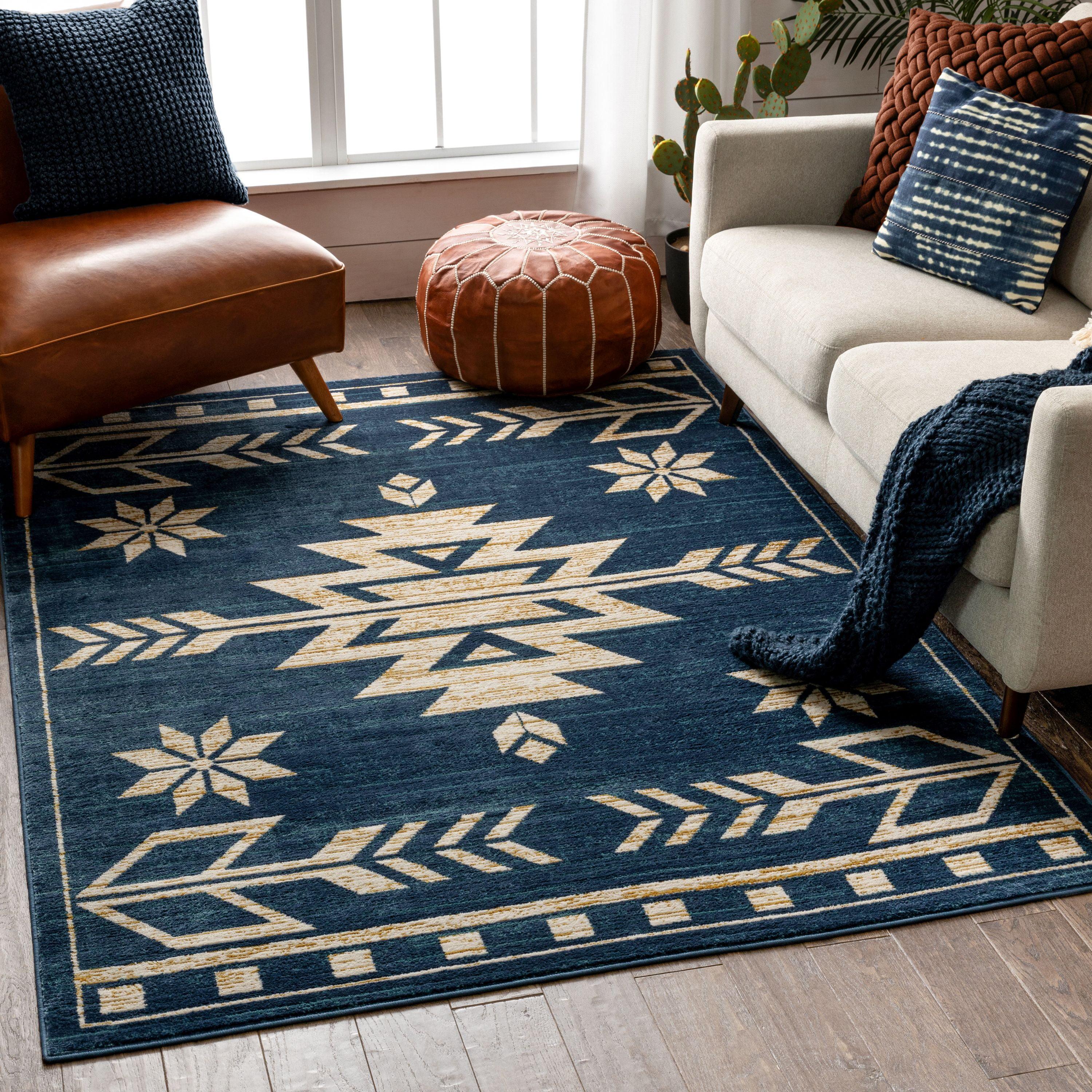 Tulsa Blue and Beige Southwestern Tribal 5' x 7' Area Rug