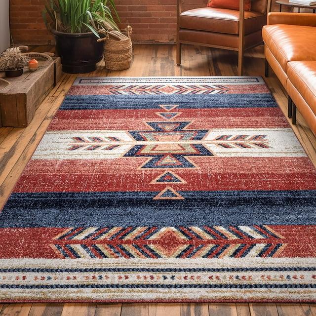 Union Rustic Crimson Southwestern Medallion Tribal Pattern Area Rug