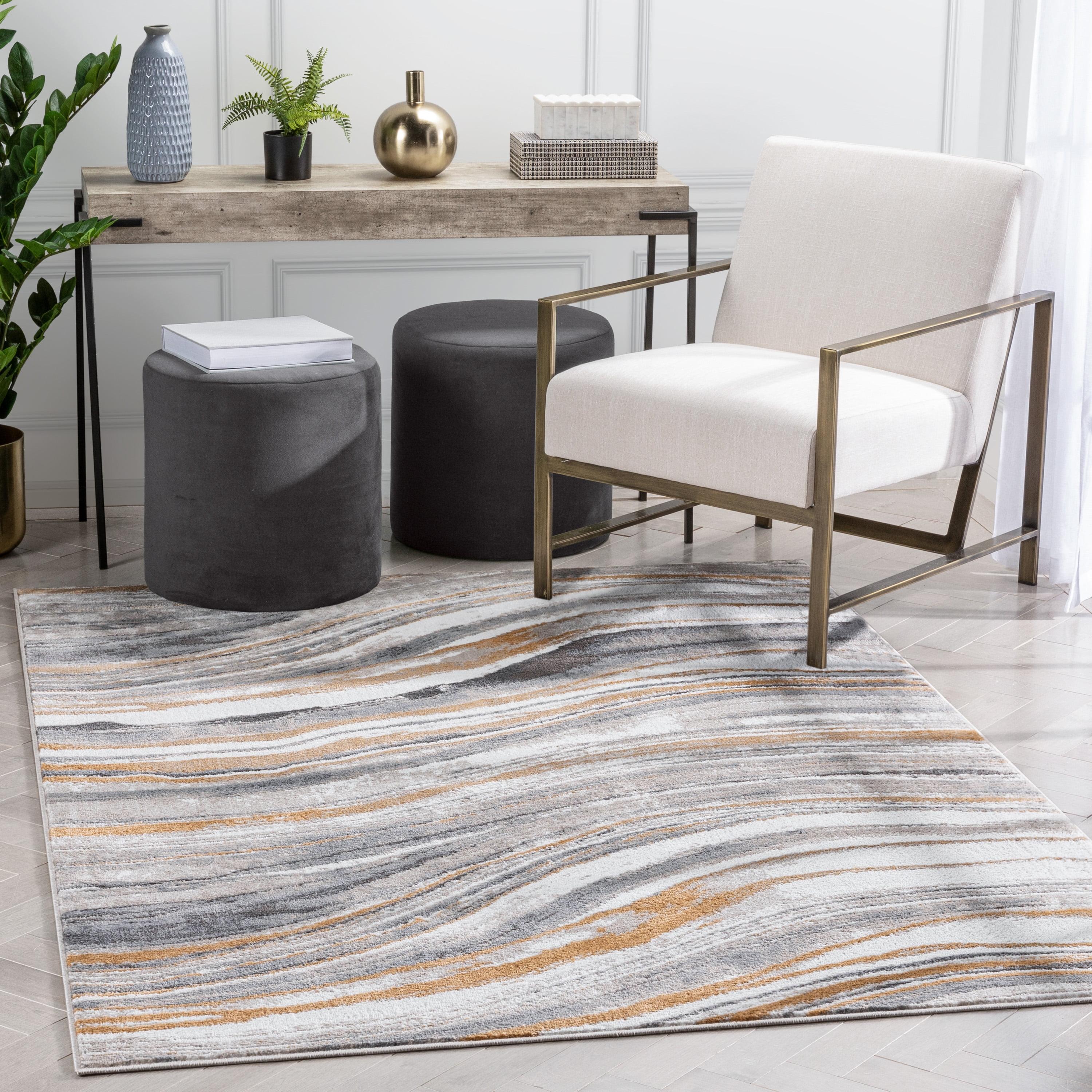 Well Woven Devin Grey Golden Rust Abstract Geometric Stripes Modern 3'11" x 5'3" Indoor Area Rug