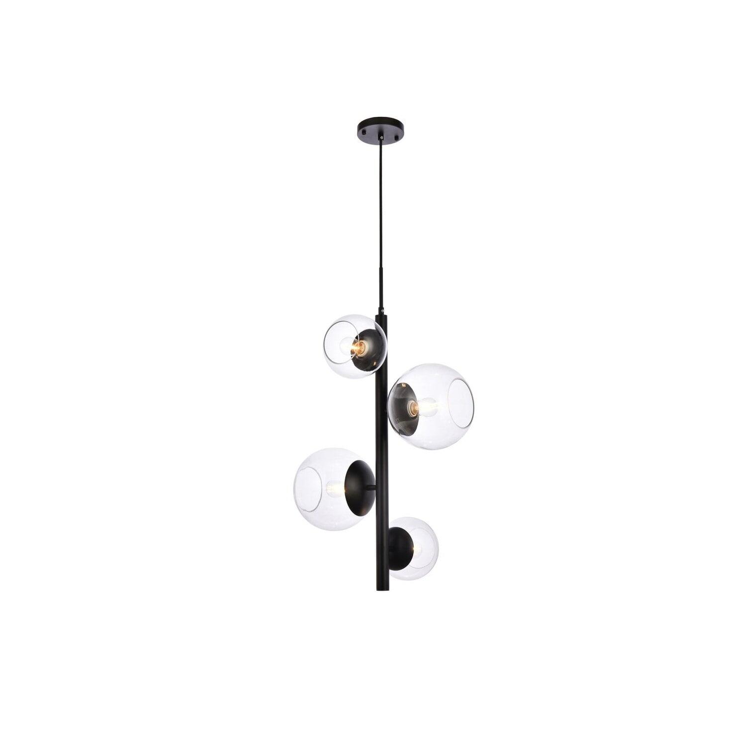 Elegant Lighting Wells 18 inch pendant in black with clear shade