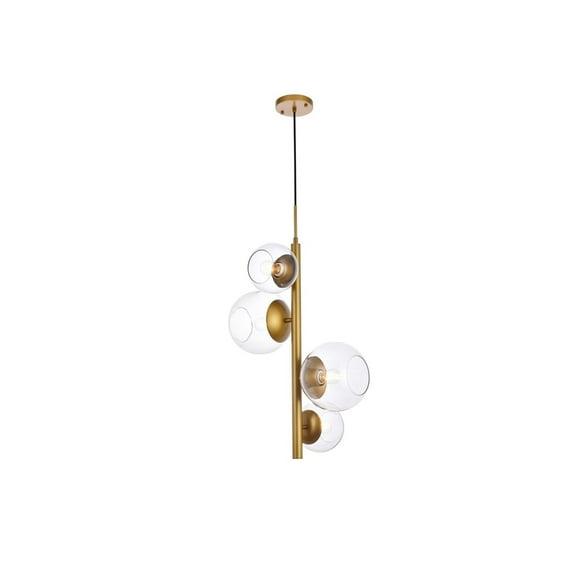 Elegant Lighting Wells 18 inch pendant in brass with clear shade