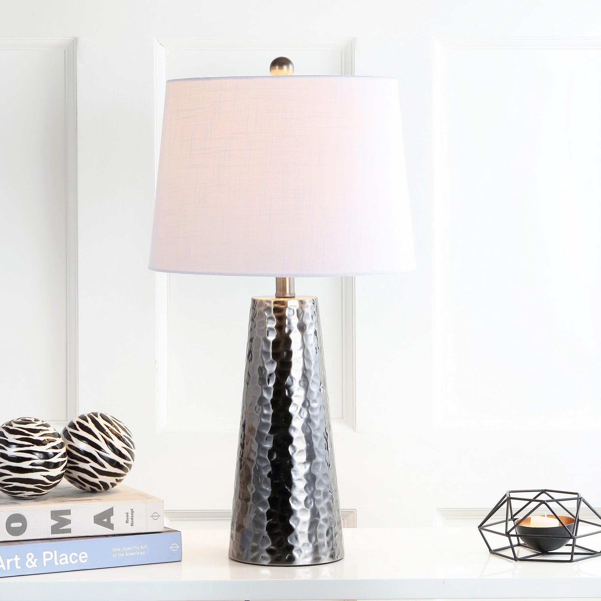 Black Nickel Hammered Metal LED Table Lamp with White Shade