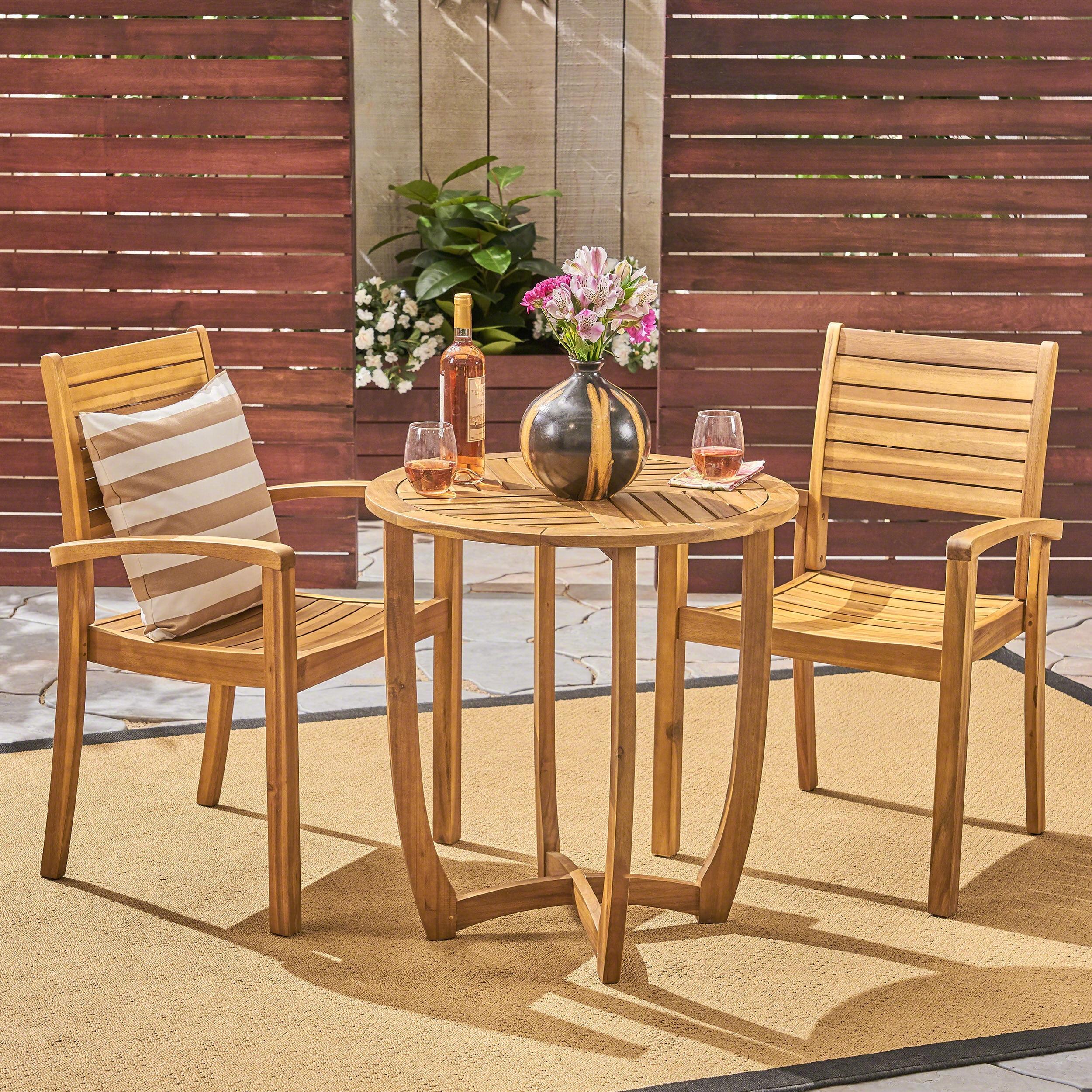 Teak Brown 3-Piece Acacia Wood Bistro Set