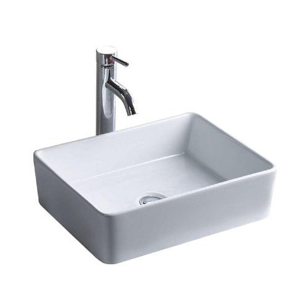 White Ceramic Rectangular Vessel Bathroom Sink, 18.25"