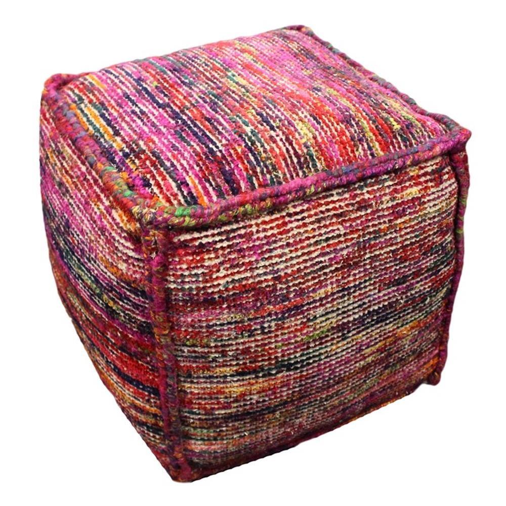 Moti Lia Multi Ottoman Pouf  Upholstered in Multi-Color Fabric 18"D x 18"W x 18"H