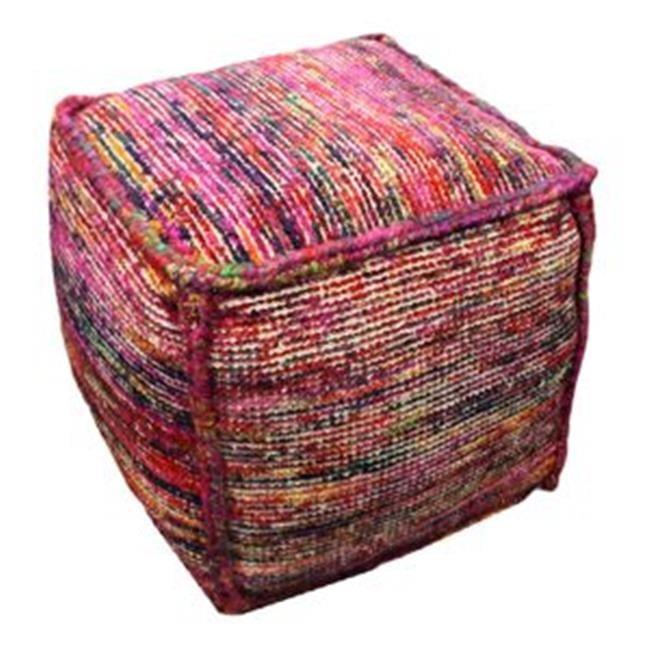 Moti Lia Multi Ottoman Pouf  Upholstered in Multi-Color Fabric 18"D x 18"W x 18"H