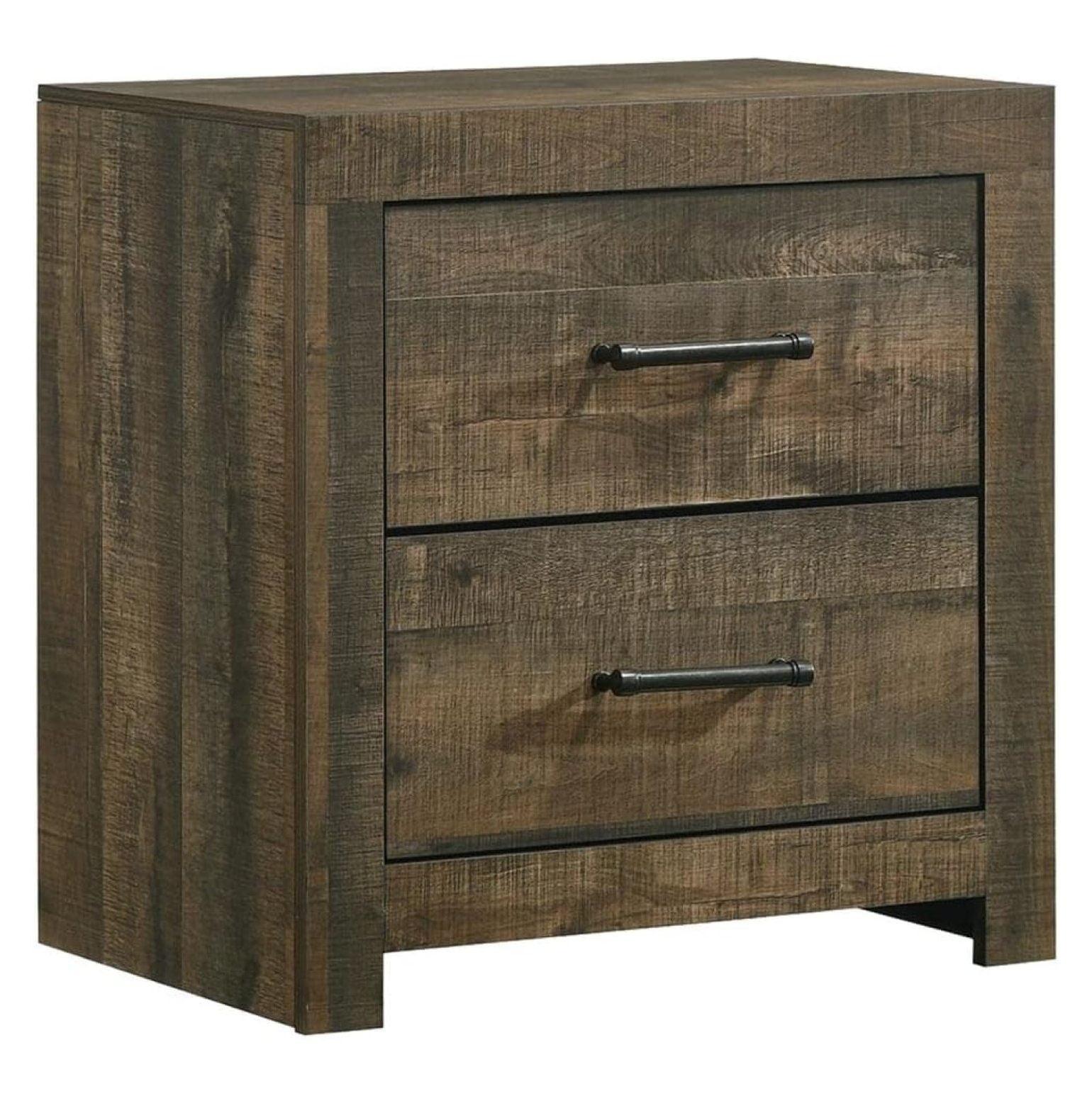 Rustic Brown 2-Drawer Solid Wood Nightstand