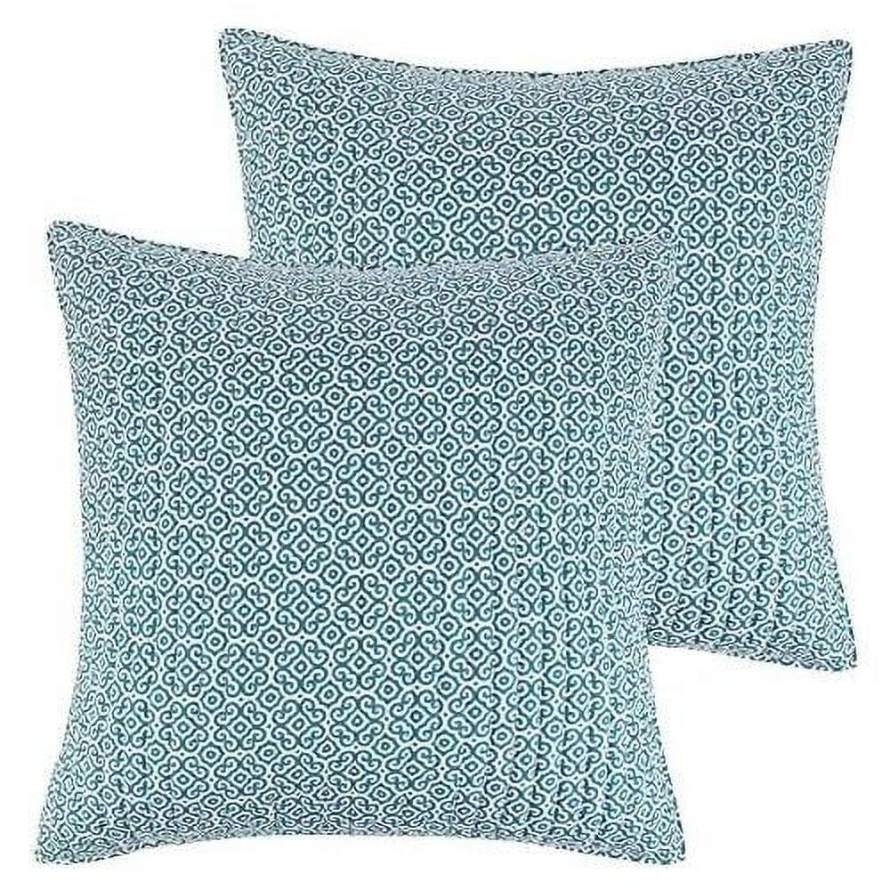 Wentworth Aqua and White Cotton Euro Shams Set of Two