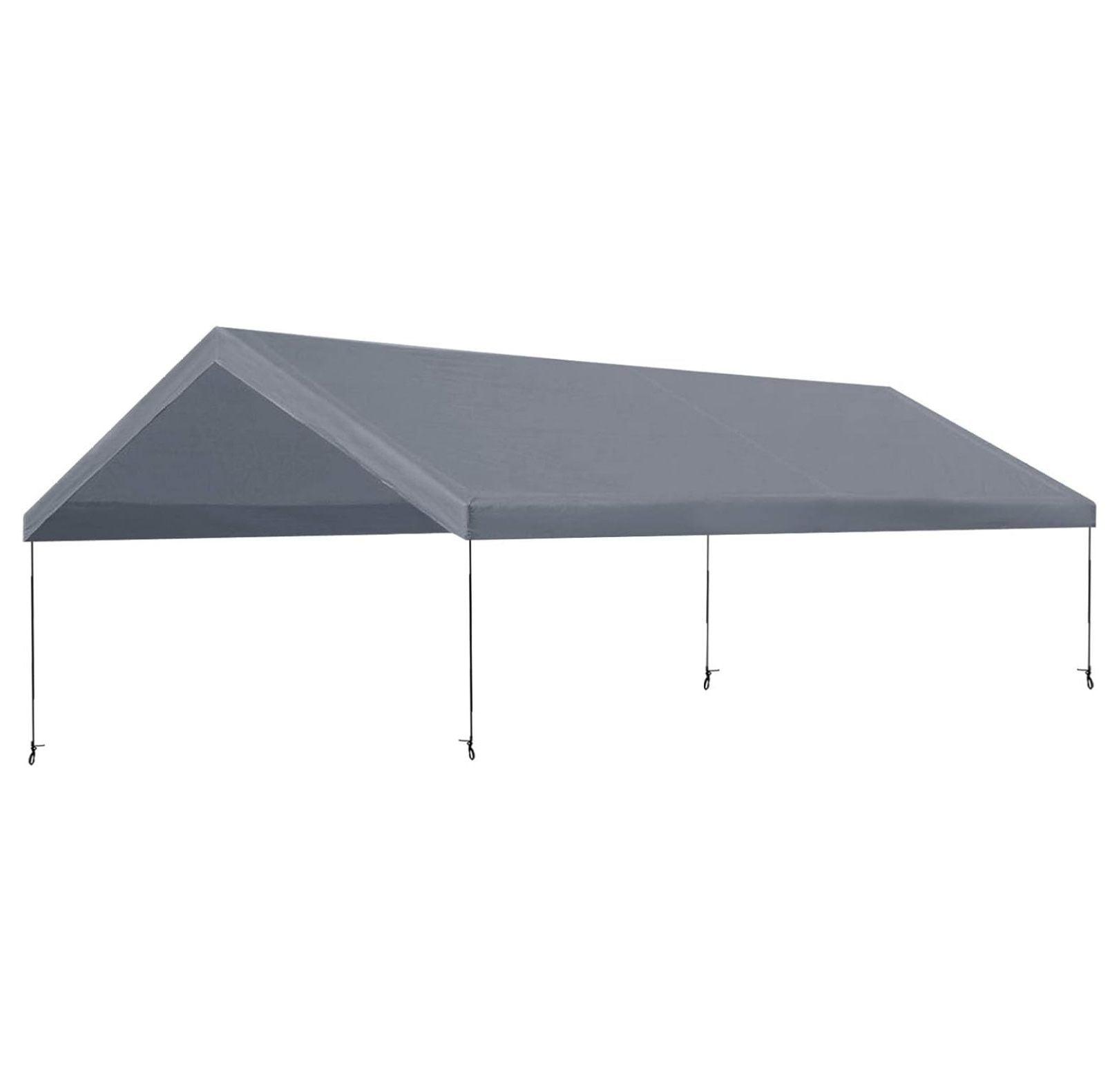 Gray 10'x20' Waterproof Carport Replacement Canopy Cover with Bungees