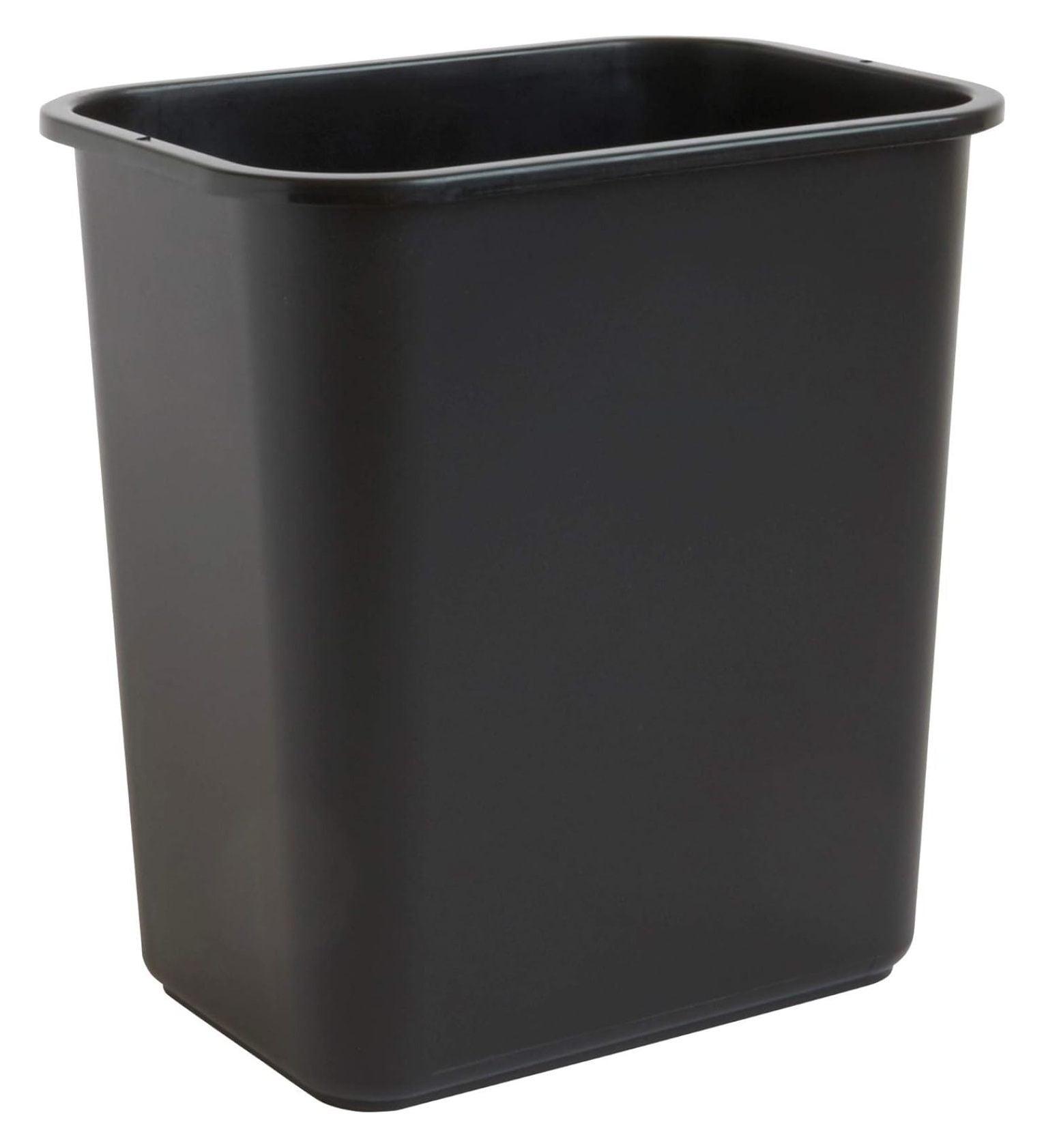 Black Rectangular 7-Gallon Open-Top Plastic Wastebasket