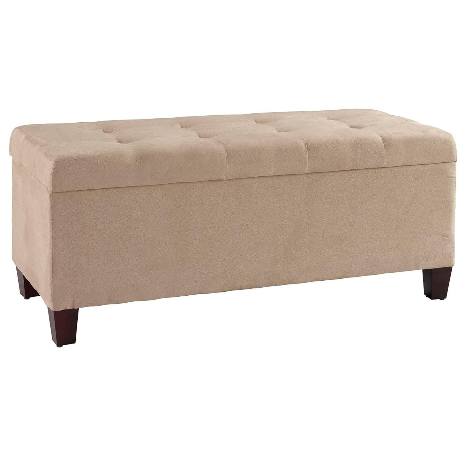 Beige Upholstered Shoe Storage Ottoman with Tufted Top