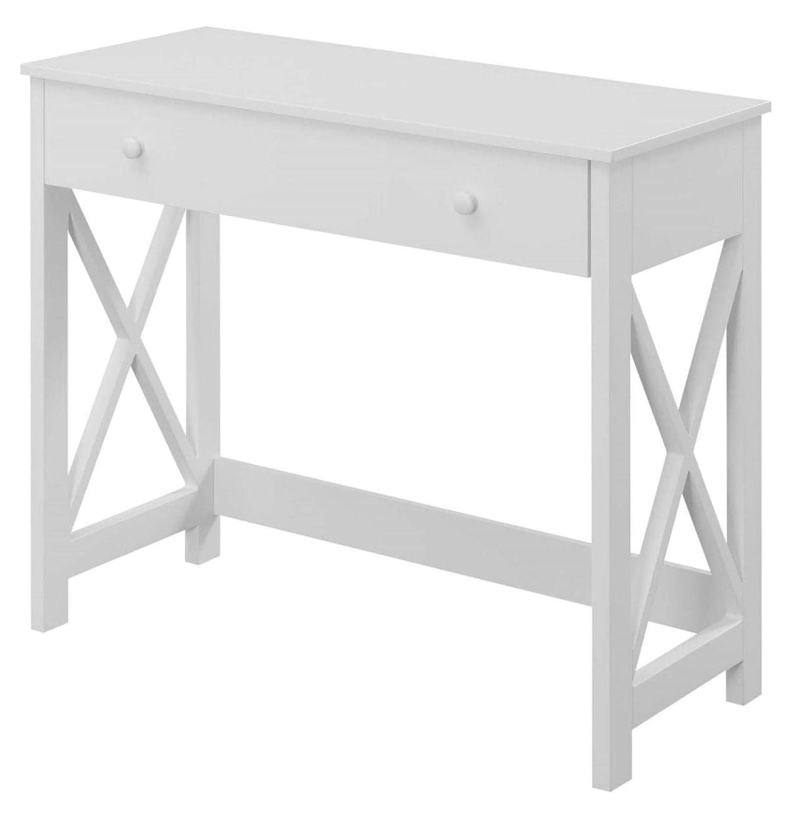 White 36-Inch Wood Desk with Drawer