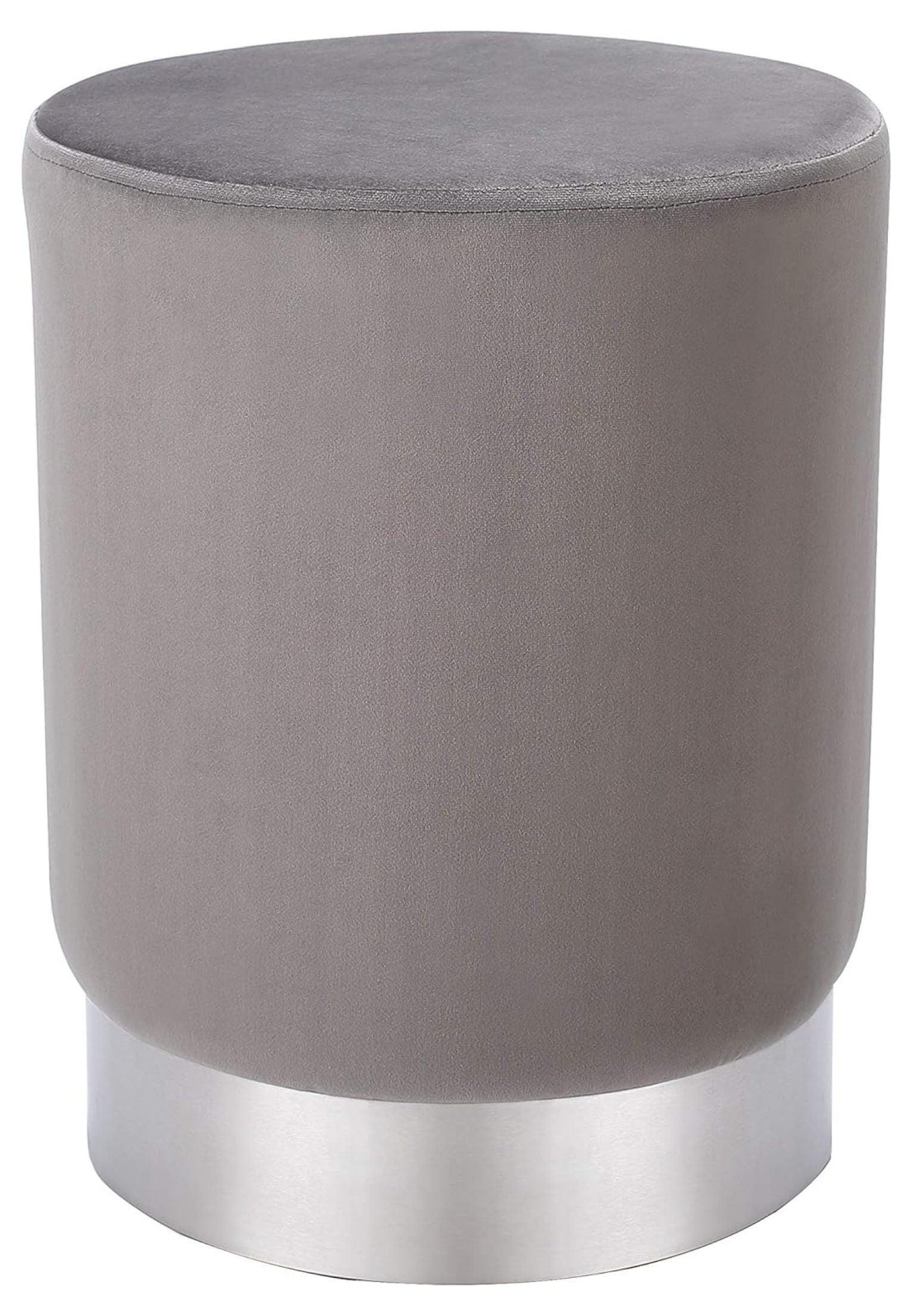 BirdRock Home Round Velvet Ottoman Foot Stool - Grey