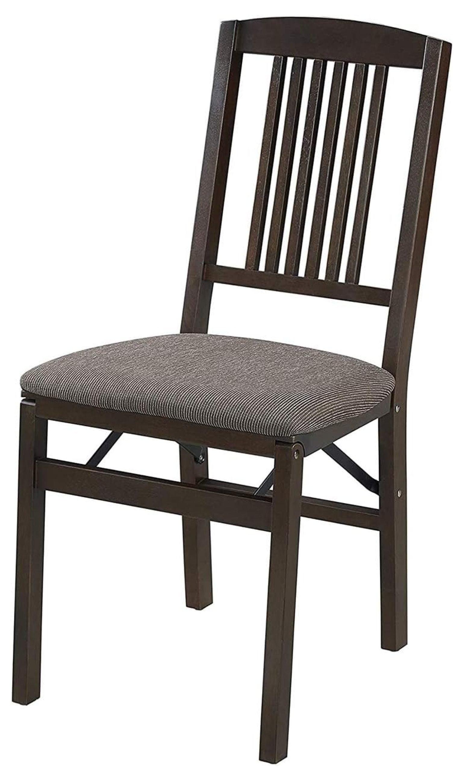 Espresso Wood Upholstered Folding Chair Set, 2-Pack