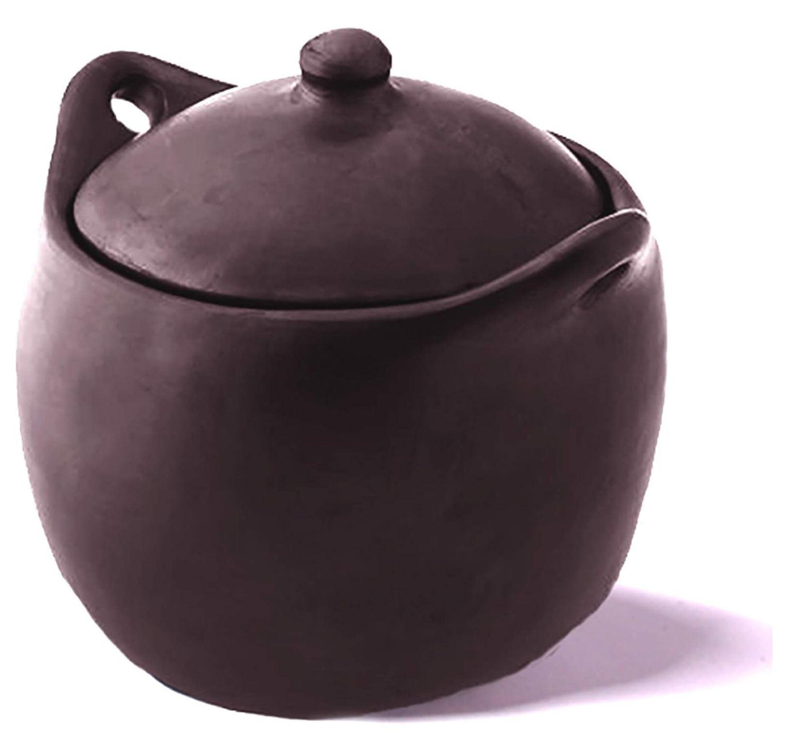 Tall Black Clay Stew Pot with Lid, 4 Quarts