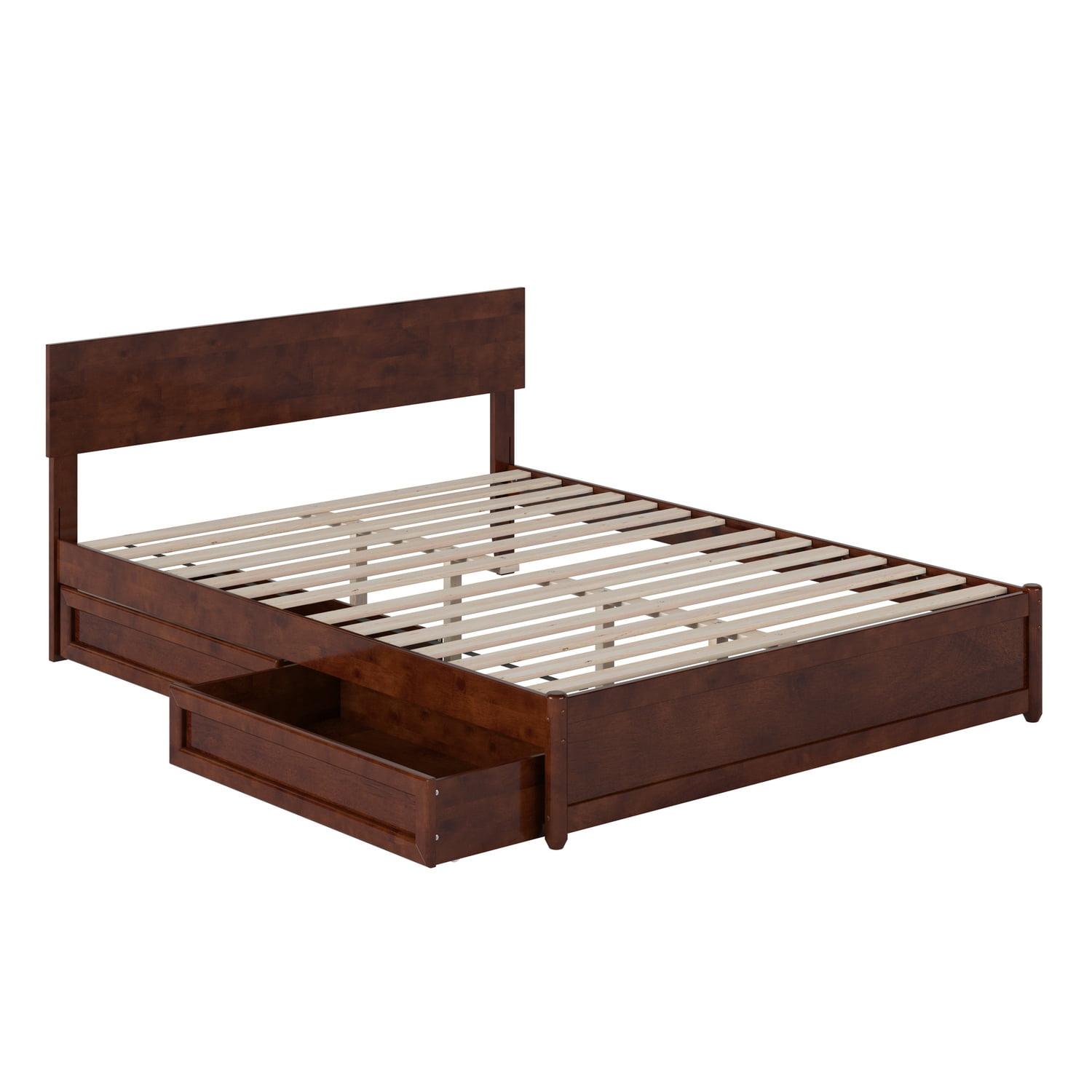 Wesley Walnut Queen Wood Platform Bed with Storage Drawers