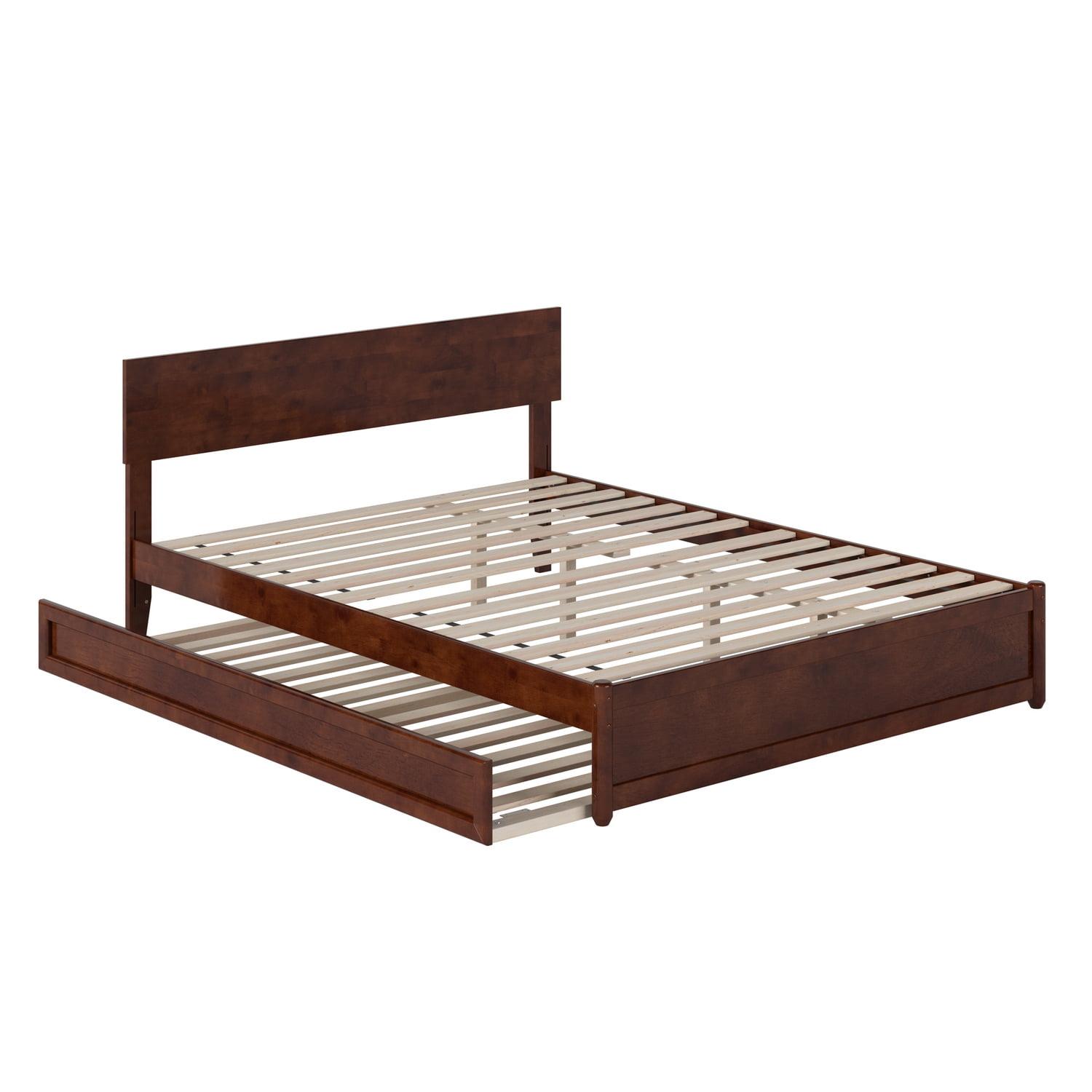 Walnut Queen Wood Platform Bed with Trundle and Headboard