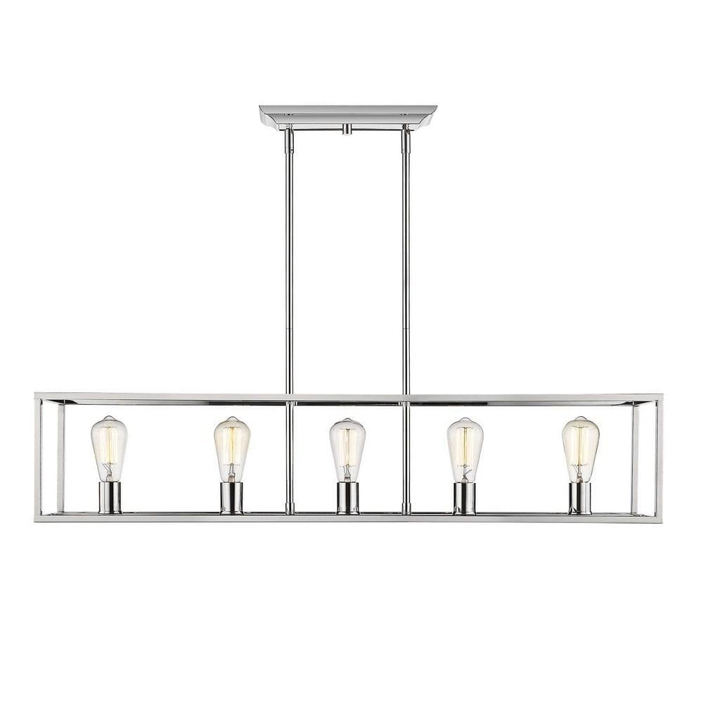 Contemporary Chrome 41" Linear Island Pendant with Exposed Bulbs