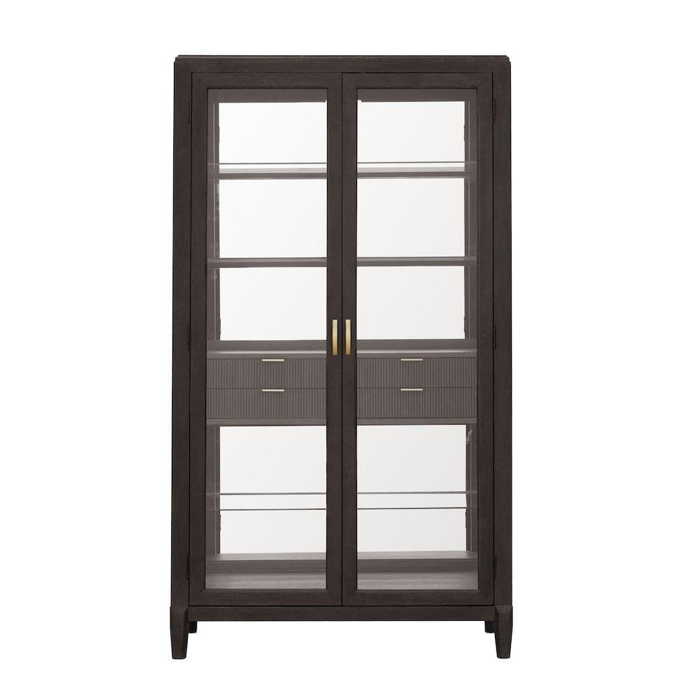 Tuxedo Brown Lighted Curio Cabinet with Glass Shelves