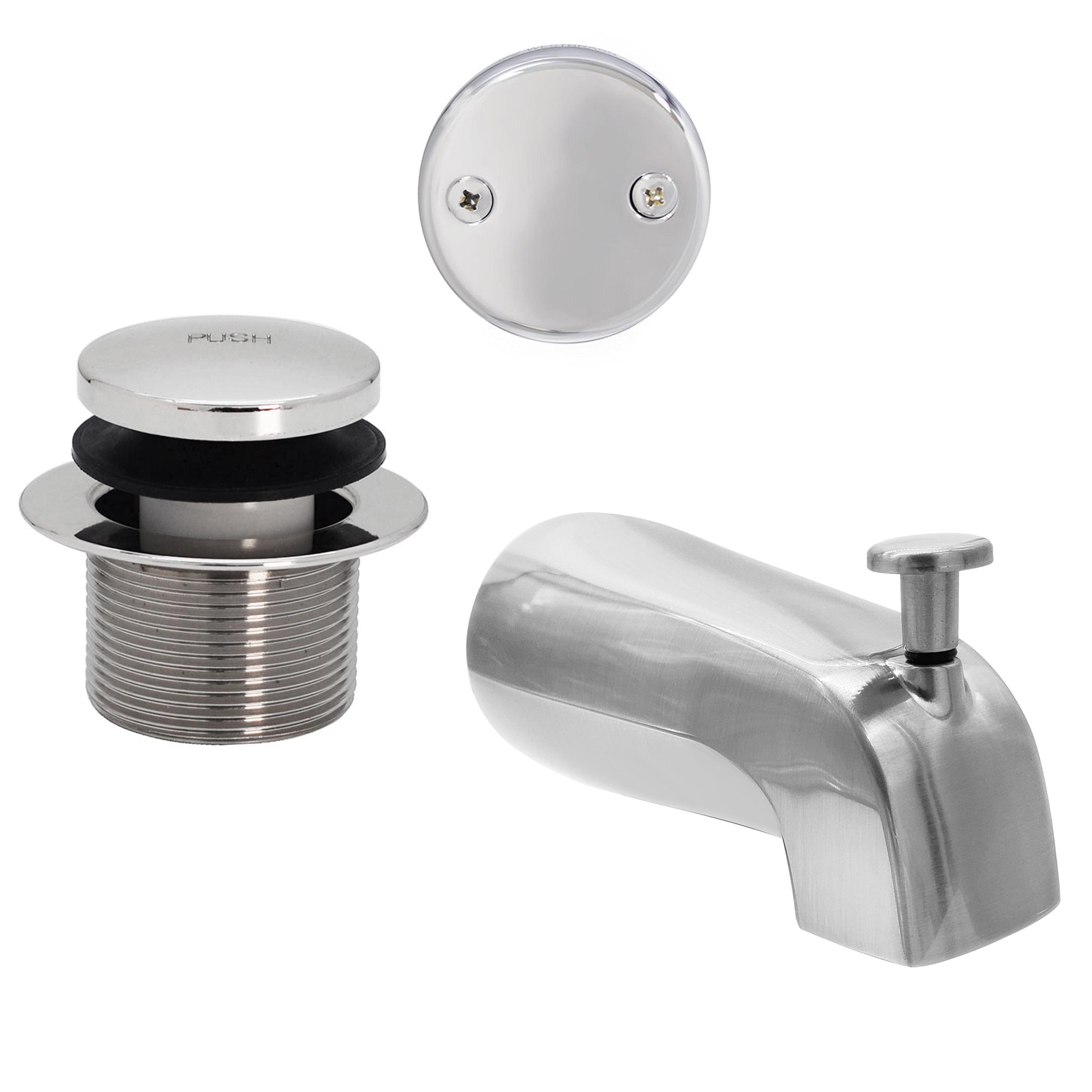 Westbrass 5-1/4" Front Diverter Tub Spout with Tip-Toe Drain and 2-Hole Overflow Trim CO531-26