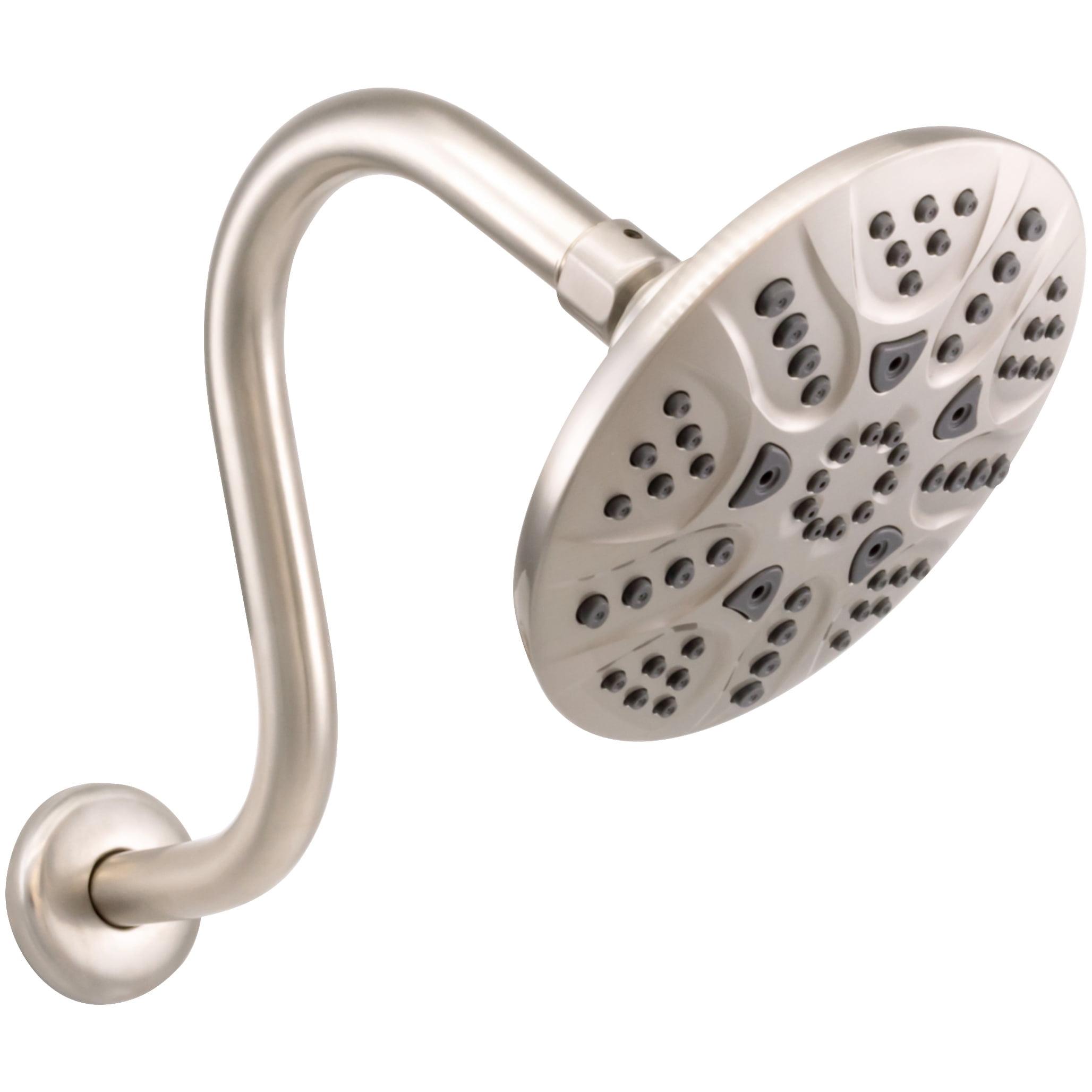 6" Round Thin 5-Function Adjustable Spray Shower Head with 8" S-Shaped Wall Mount Arm