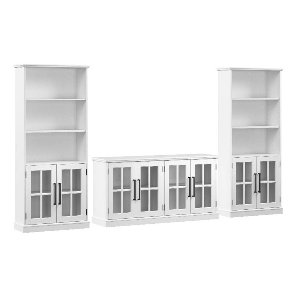 White Ash 60W TV Stand with Bookcases and Glass Doors