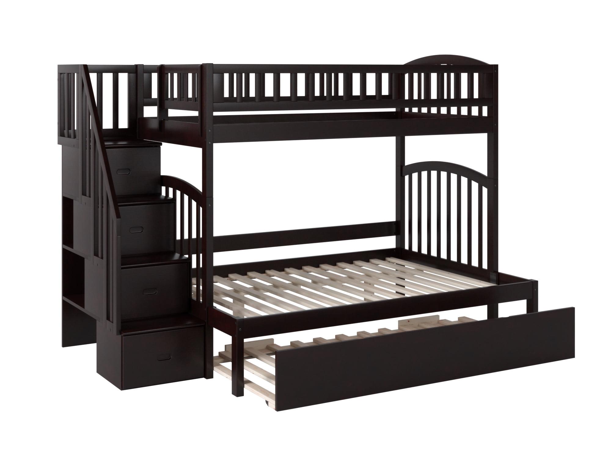 Westbrook Staircase Bunk Twin over Full with Full Size Urban Trundle Bed in Espresso