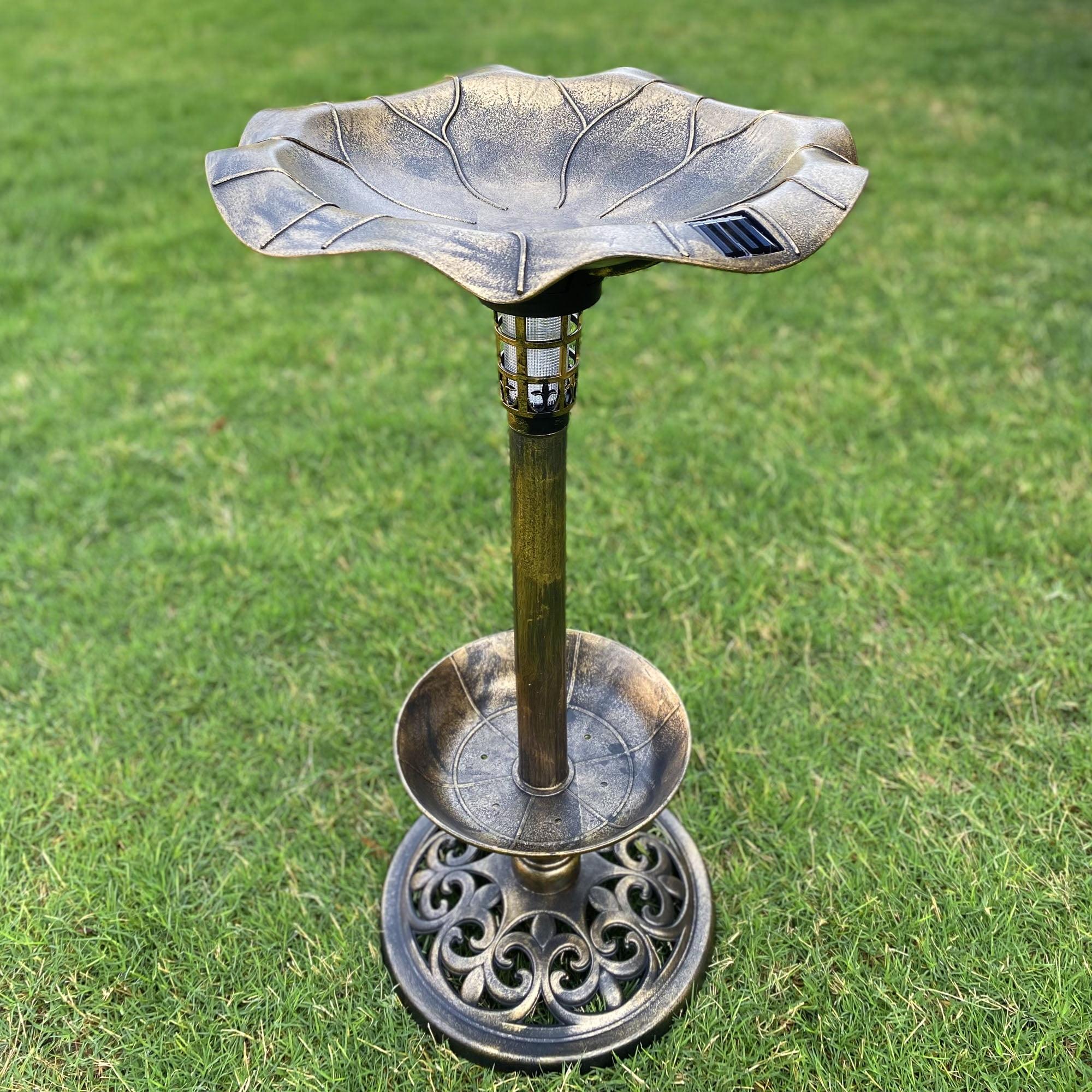 Antique Bronze Solar Lighted Bird Bath with Planter Bowl