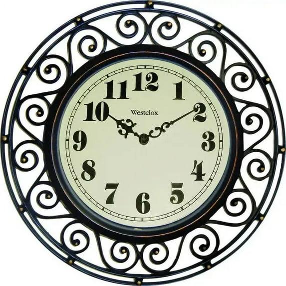 12" Wrought Iron Style Round Wall Clock Black/Bronze-Westclox: Vintage Design, Quartz Movement, Indoor Use