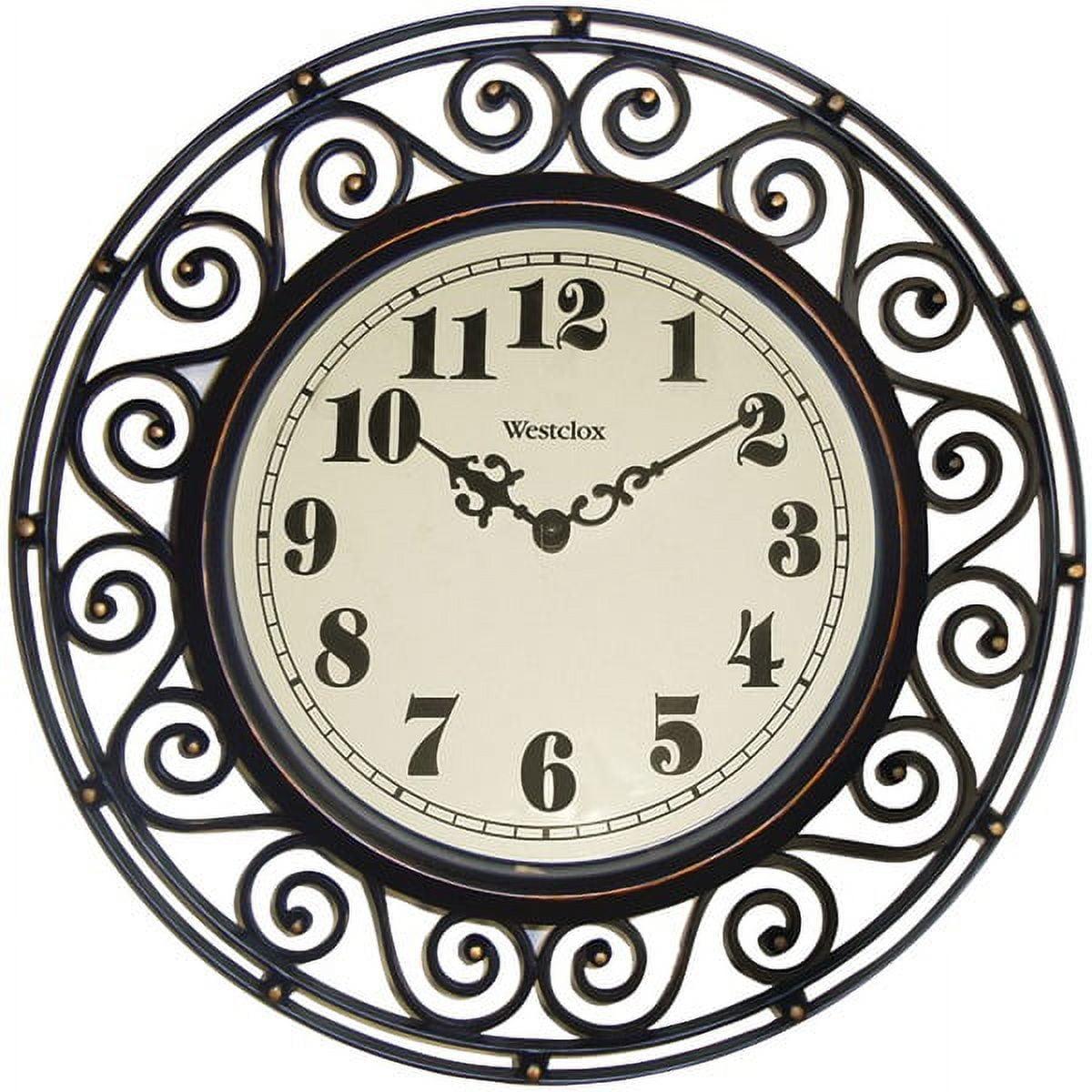 12" Wrought Iron Style Round Wall Clock Black/Bronze-Westclox: Vintage Design, Quartz Movement, Indoor Use