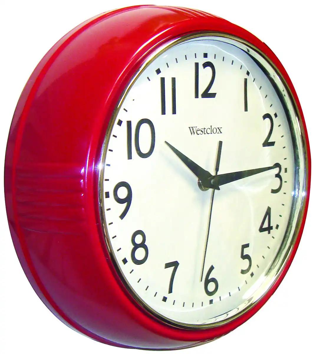 Red Retro 9.5" Convex Glass Lens Wall Clock