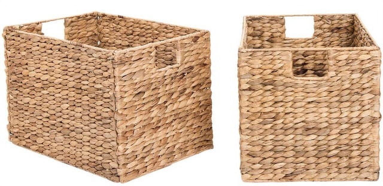 Hand-Woven Water Hyacinth Rectangular Wicker Storage Baskets, Set of 2