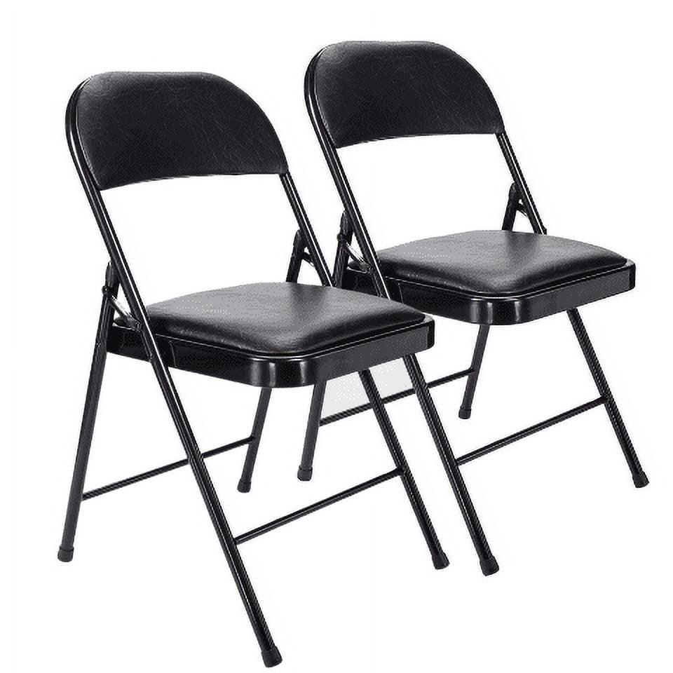 Black Padded Folding Chairs with Metal Frame, 2 Pack