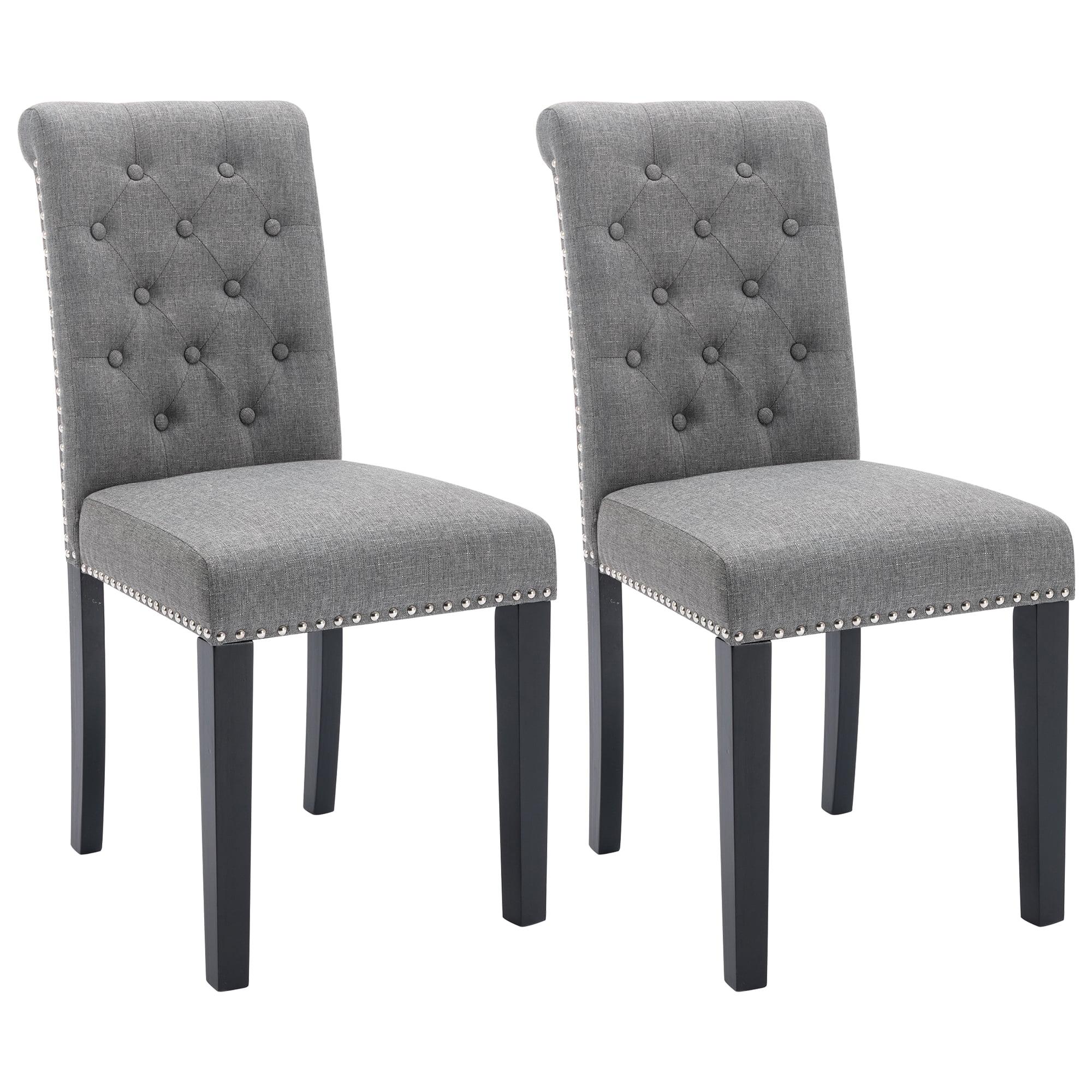 Gray Linen Upholstered High Back Parsons Side Chair Set