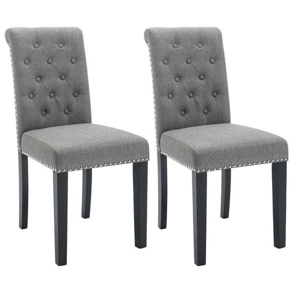 Gray Linen Upholstered High Back Parsons Side Chair Set