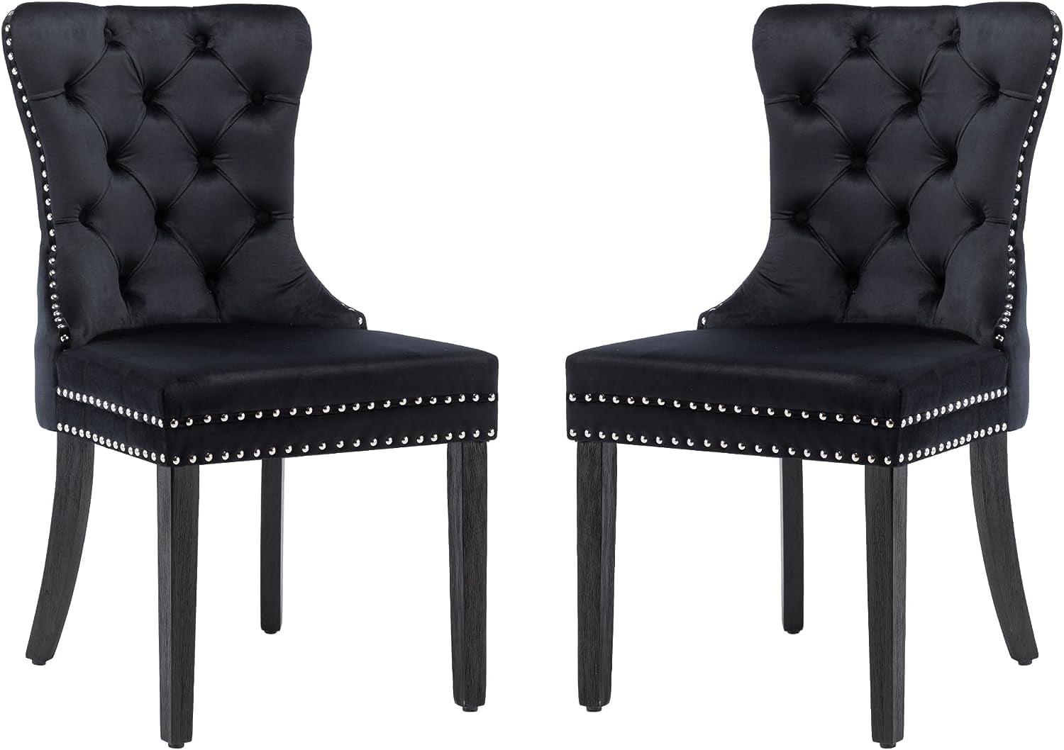ODUSE-DAILY Black Velvet Dining Chairs Set of 2, Kitchen & Dining Room Chairs, Sillas De Comedor, Nailheads Tufted, Velvet Upholstered, Solid Wood (Black, 2 Pcs)