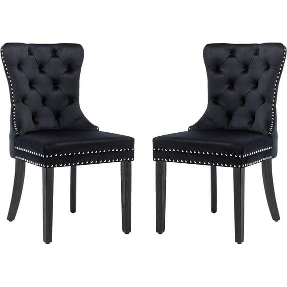 ODUSE-DAILY Black Velvet Dining Chairs Set of 2, Kitchen & Dining Room Chairs, Sillas De Comedor, Nailheads Tufted, Velvet Upholstered, Solid Wood (Black, 2 Pcs)