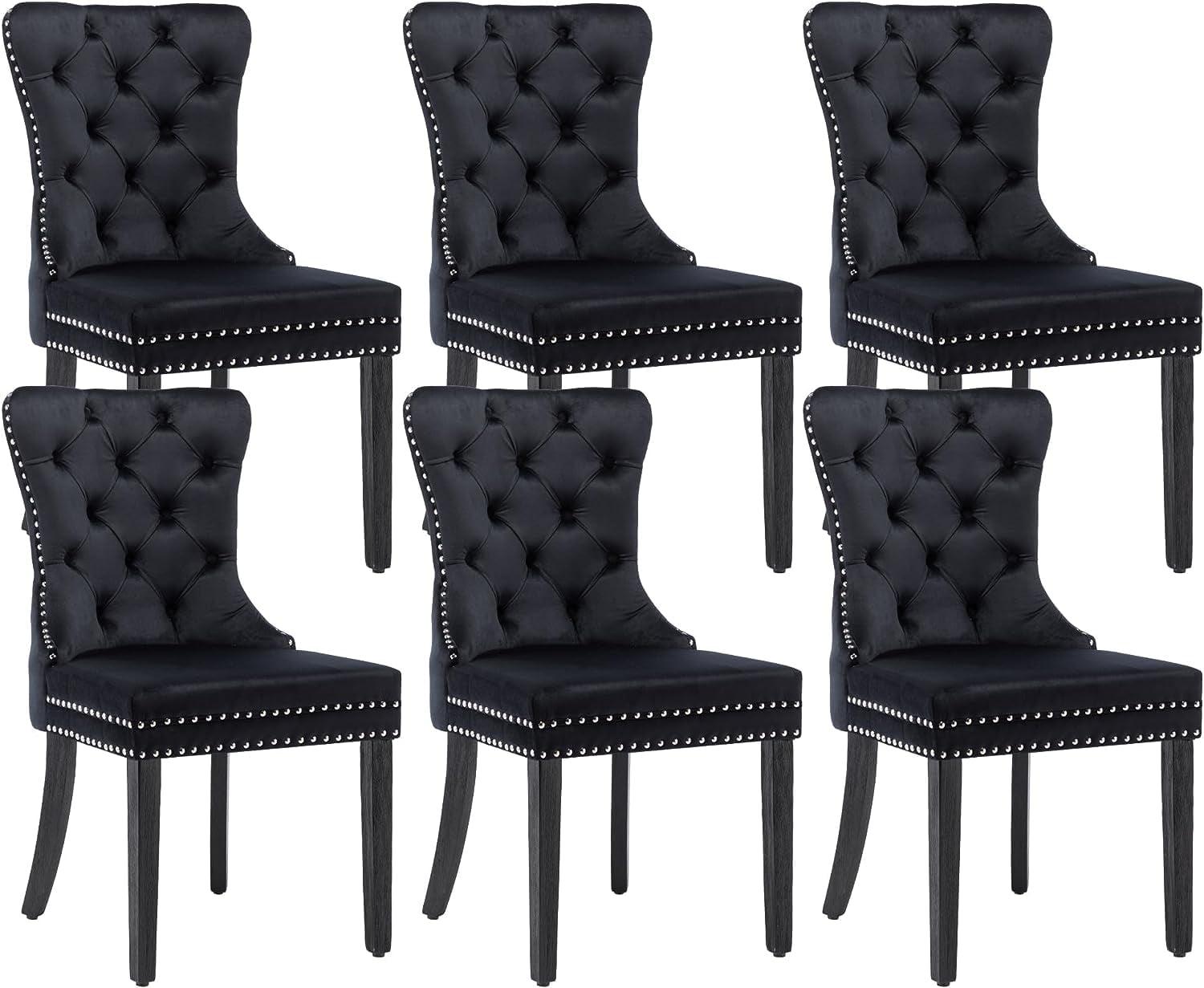 Westice Dining Chairs Set of 6, Tufted Dining Room Chair with Nailhead for Kitchen Restaurant, Black