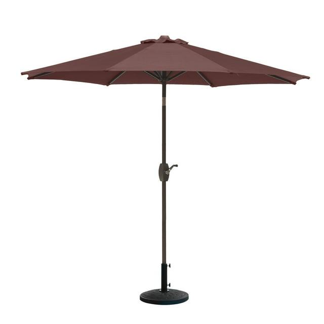 Westin Outdoor 9 Ft Market Patio Umbrella with Round Resin Base for Outdoor Garden UV Water Weather Resistant, Coffee