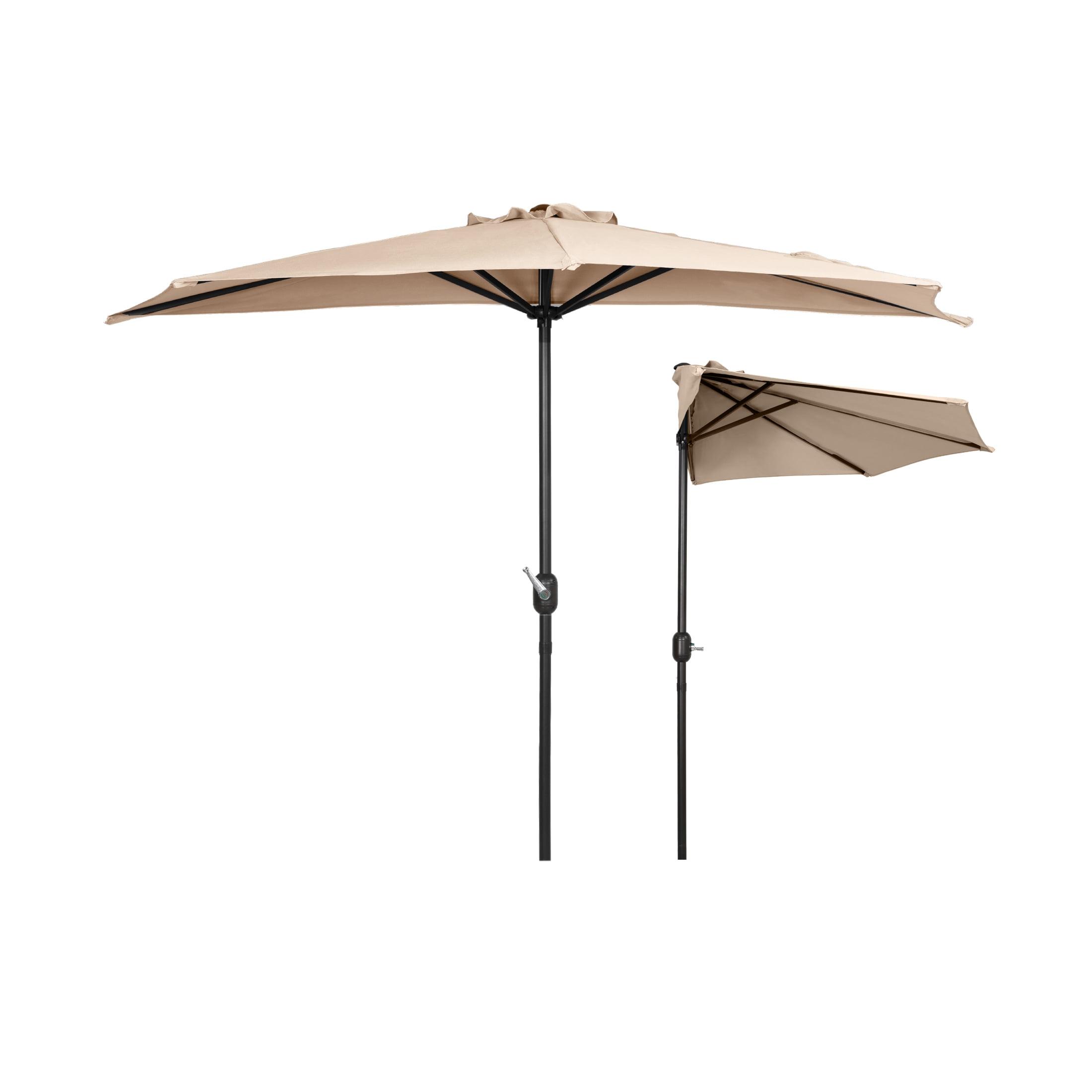 Fiji 9 ft. Outdoor Patio Half-Round Market Umbrella with Crank Lift in Beige
