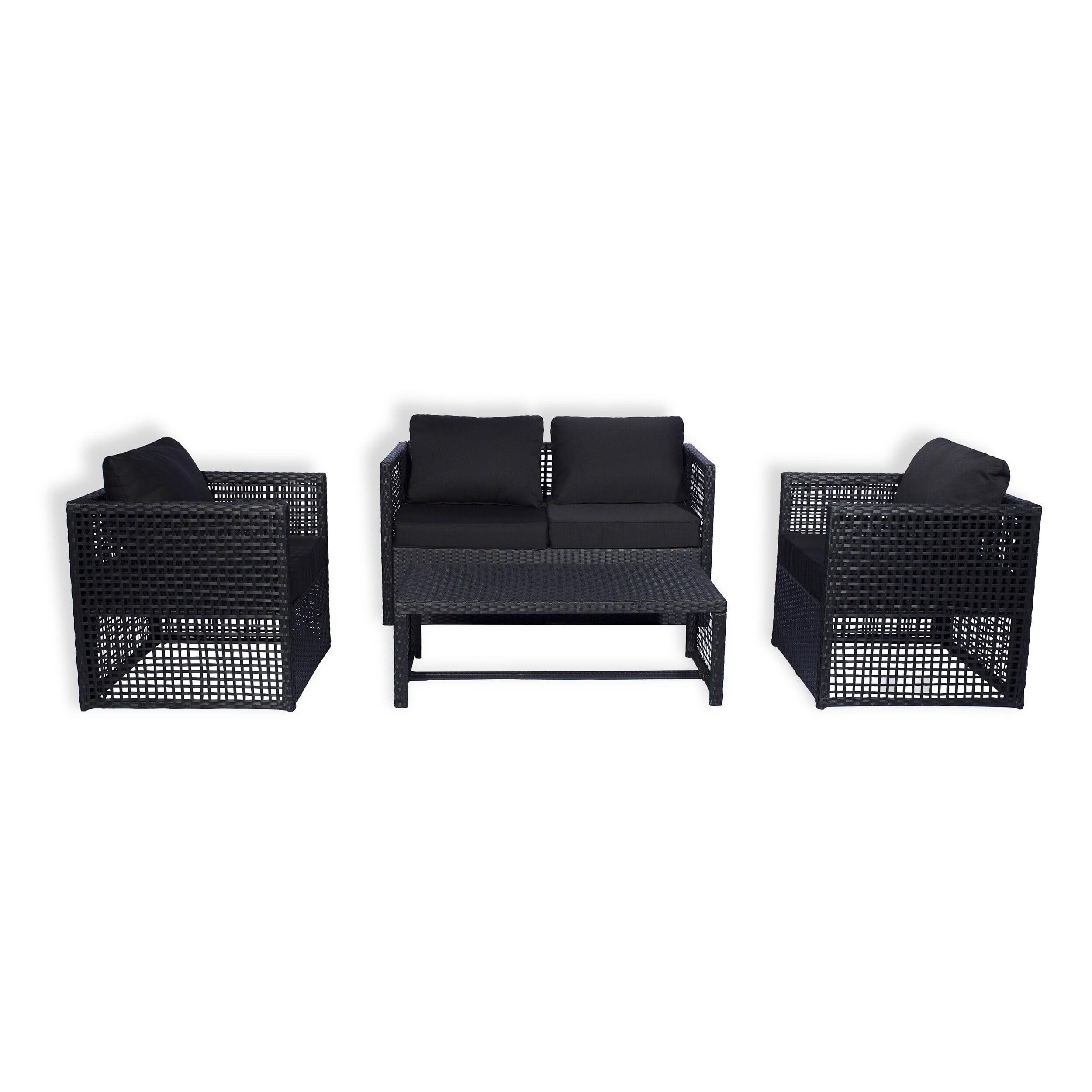 4-Piece Outdoor Patio Sofa Conversation Set with Back Cushion, Black