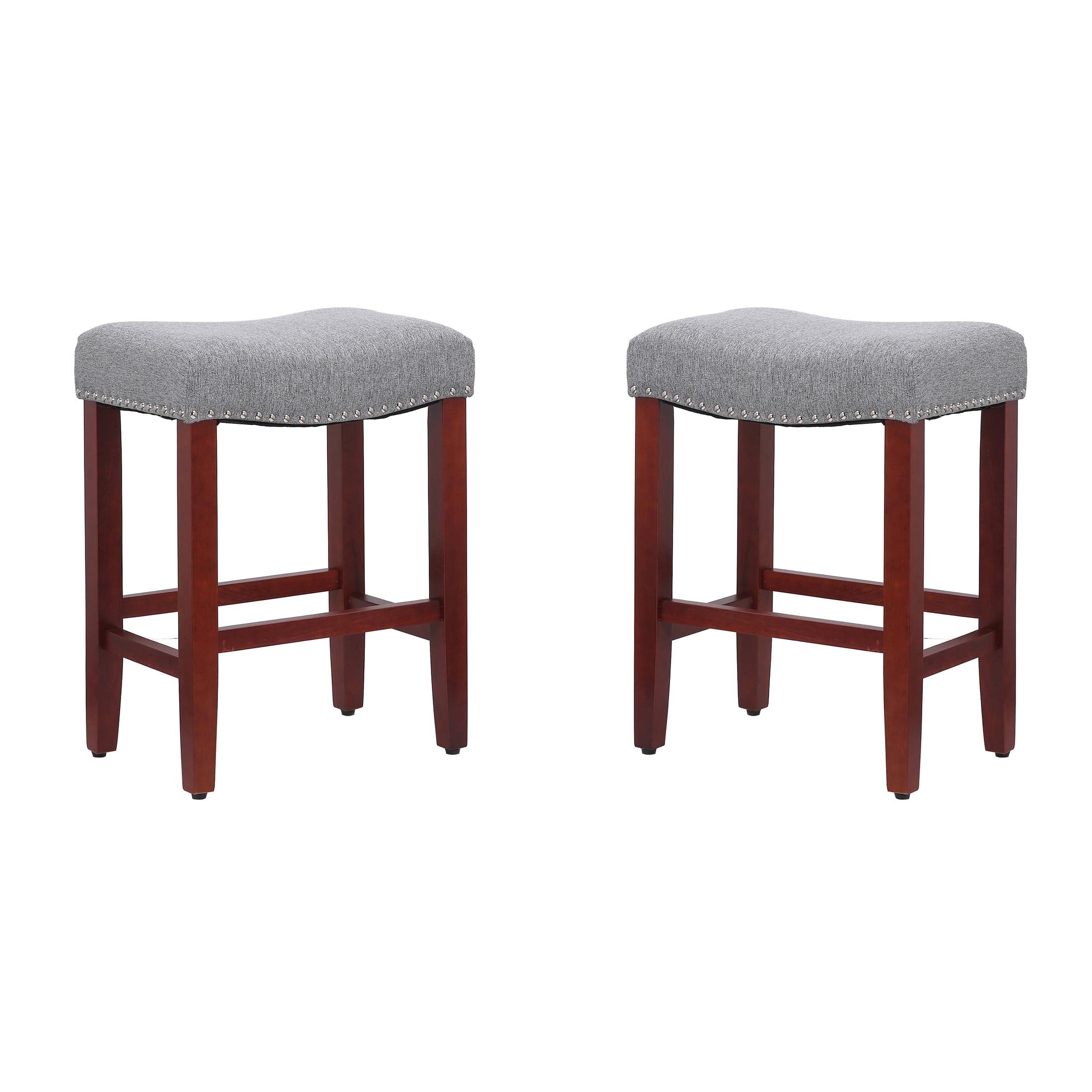 Westin Outdoor Grandville 24" Upholstered Bar Stool with Nail Head Trim (Set of 2), Cherry/Gray