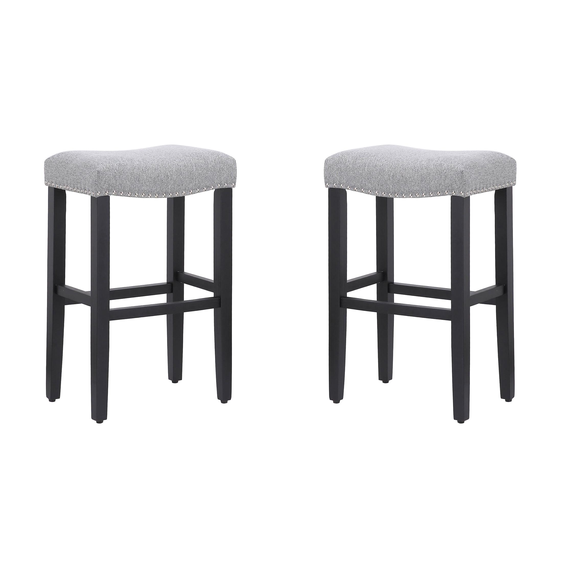 Polytrends Jameson Upholstered Polyester Black 29 Inch Bar Stool (Set Of 2) Black/Gray Metal Metal Upholstered Polyester Glam